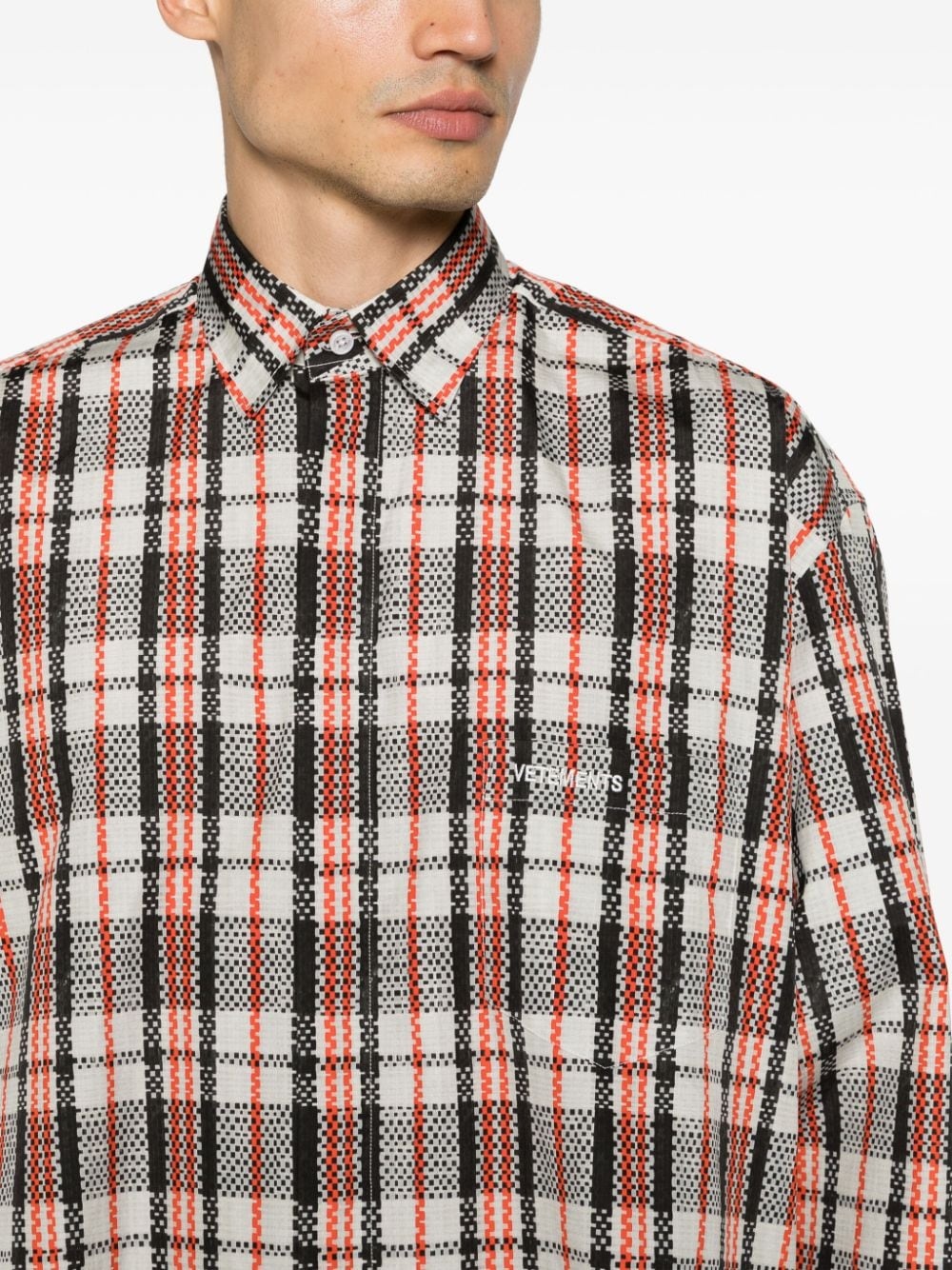 logo-embroidered checked cotton shirt - 6