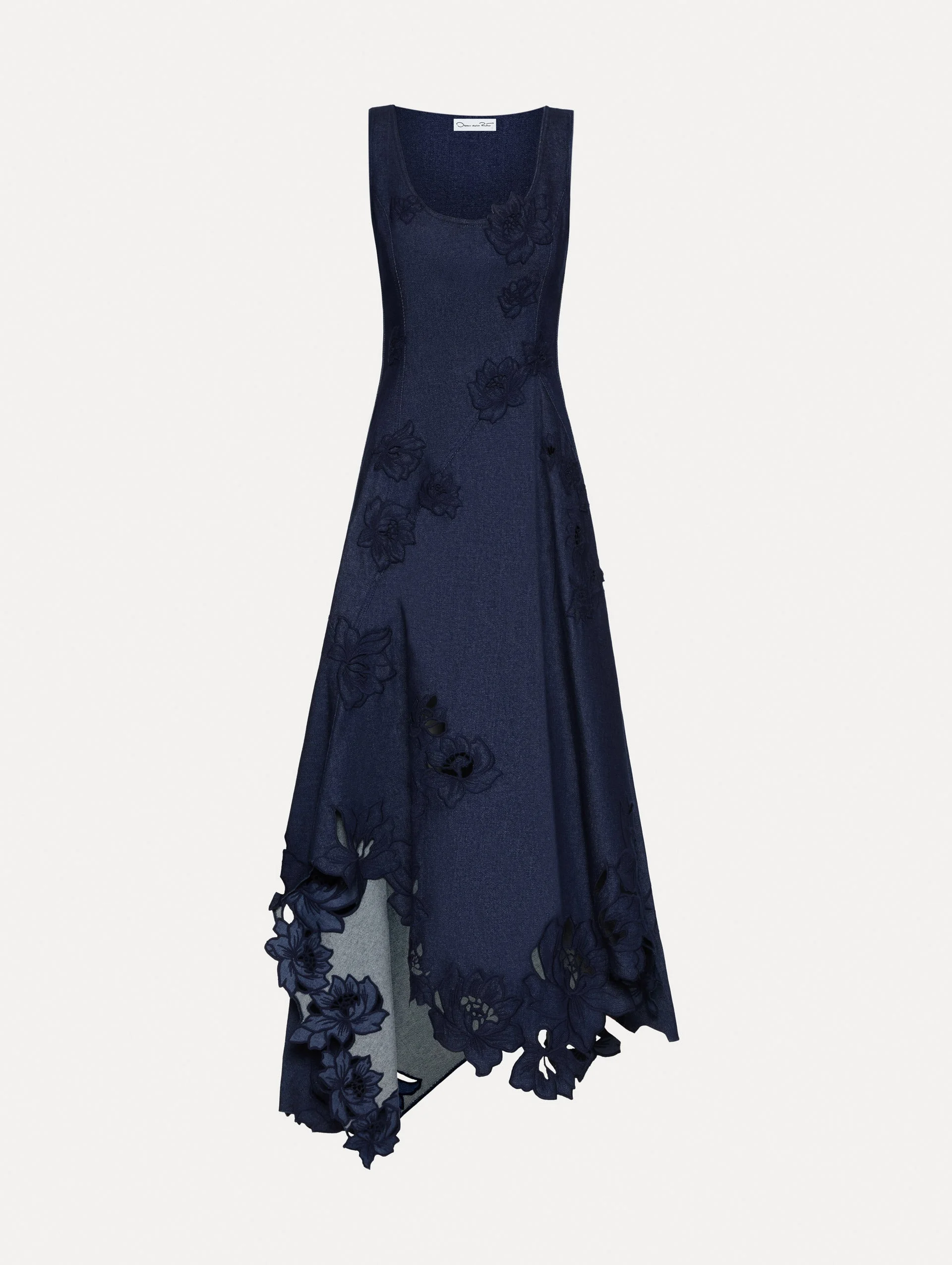 PEONY EMBROIDERED DENIM DRESS - 1