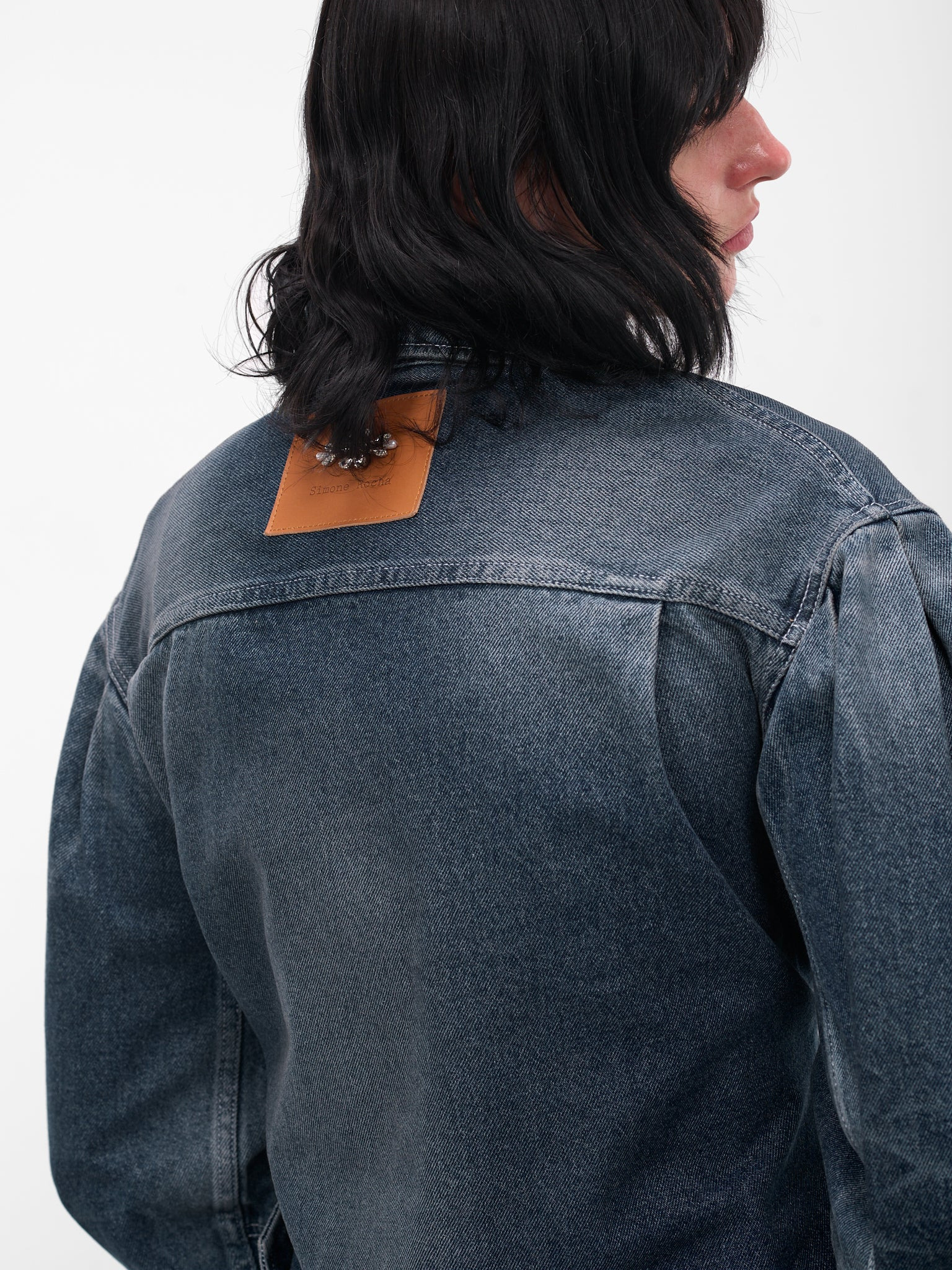 Blue Denim Peplum Biker Jacket - 4