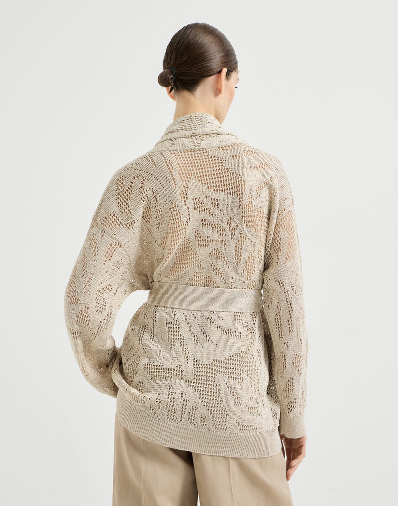 Brunello Cucinelli Dazzling water lillies belted cardigan in linen and cotton outlook