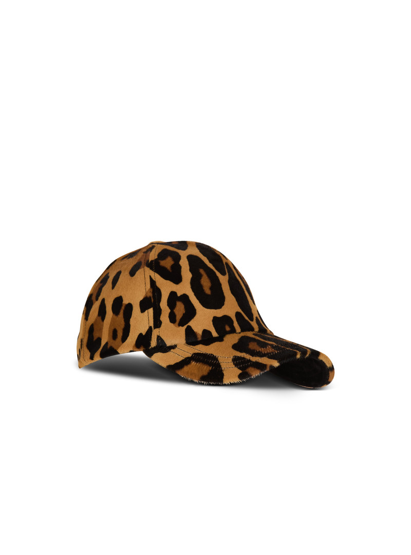 Ponyskin-style leather cap with leopard pattern 1