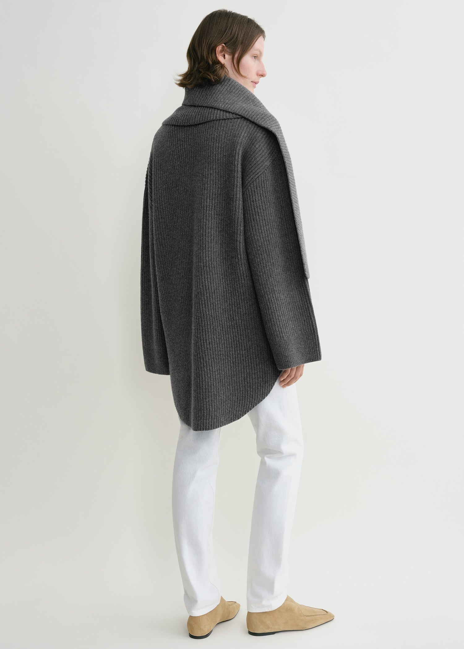 Long scarf knit dark grey melange - 4
