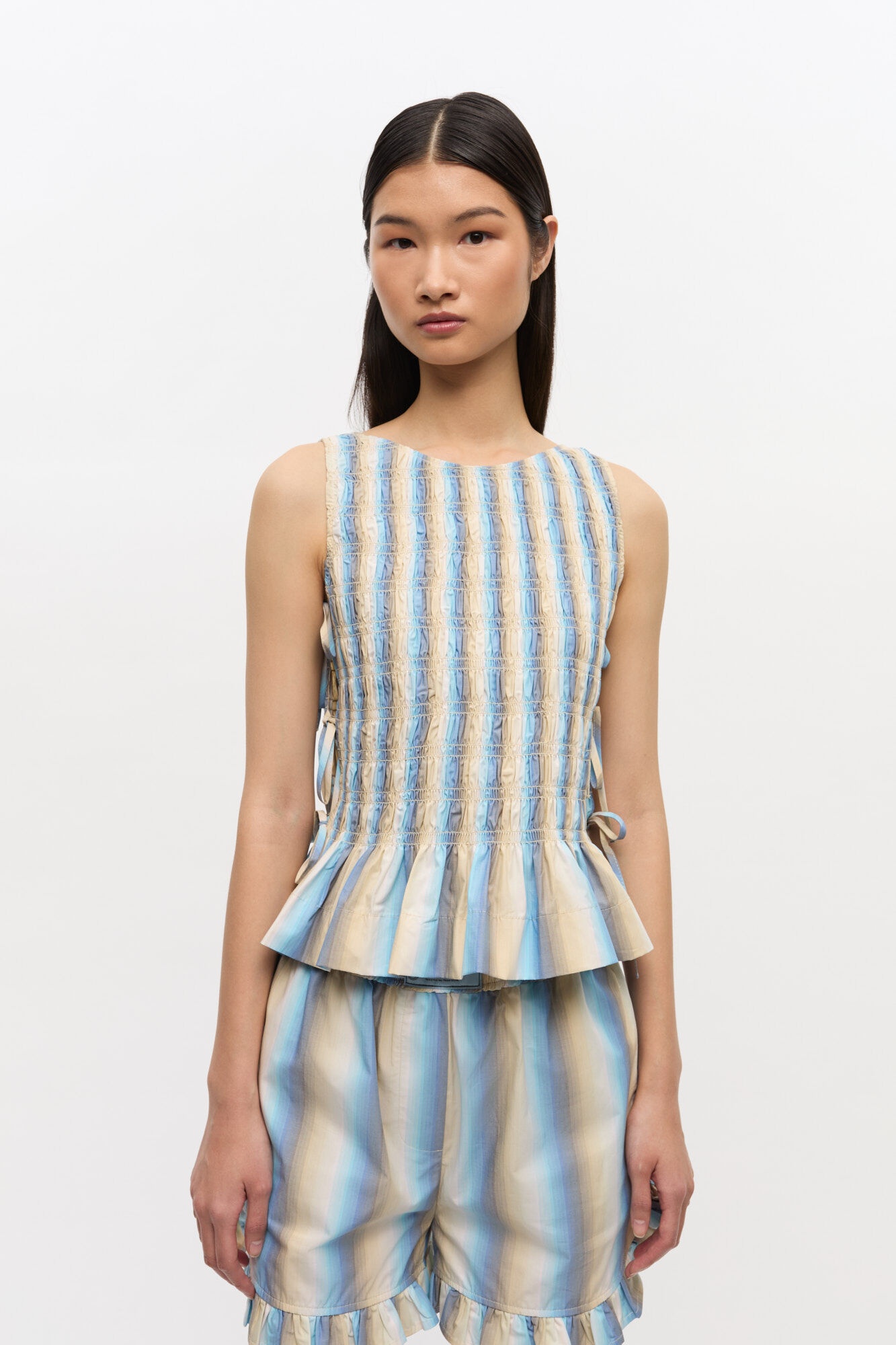 OMBRE STRIPED COTTON SMOCK TIE TOP - 2