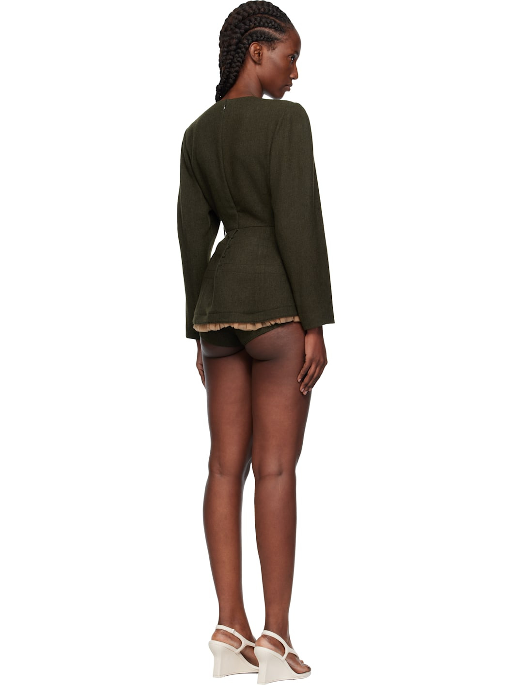Khaki Frilled Hem Micro Minidress - 3