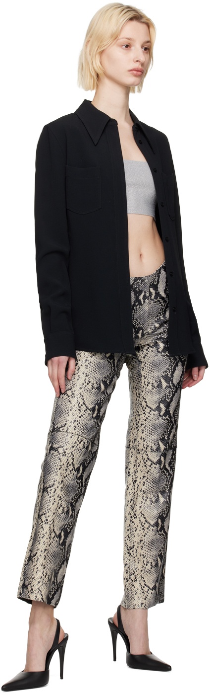 Black & Off-White Four-Pocket Leather Pants - 4