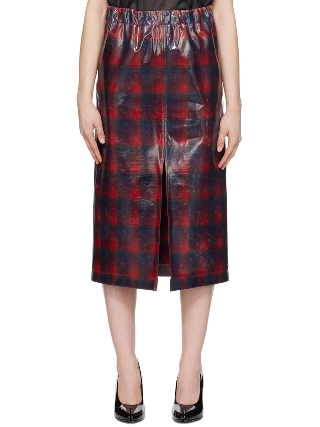 Red Check Midi Skirt - 1