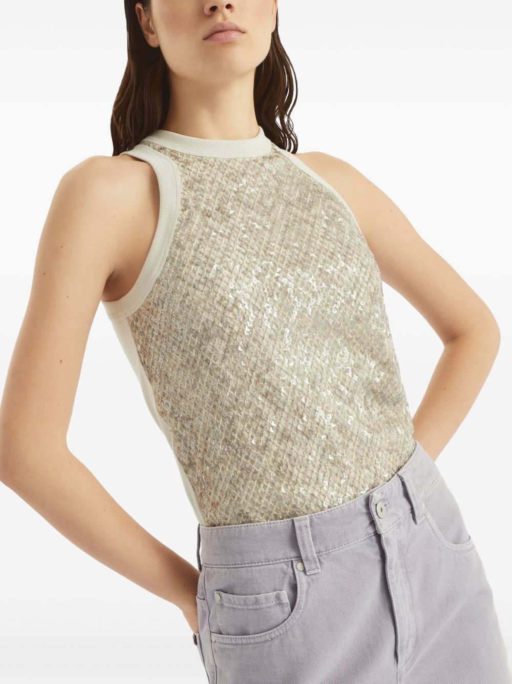 sequinned embroidered tank top - 6