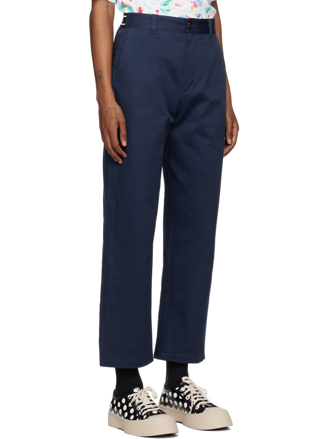 Navy Elasticized Back Waist Trousers - 2
