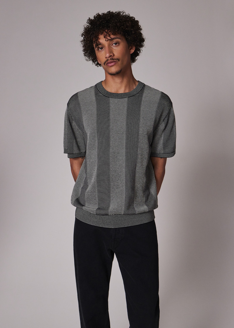 Black Silk-Blend Geo Short-Sleeve Sweater 5