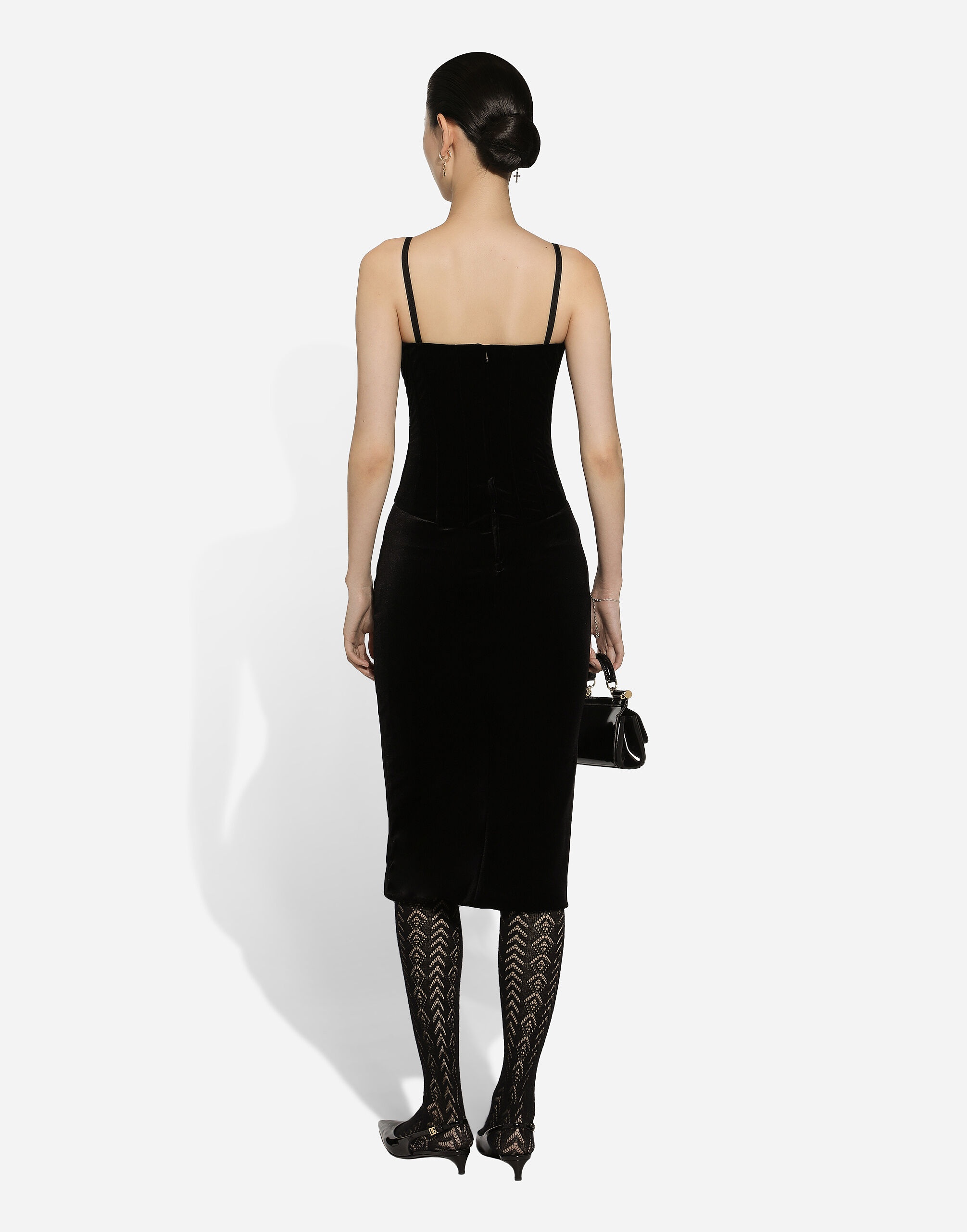 Velvet calf-length corset dress - 3