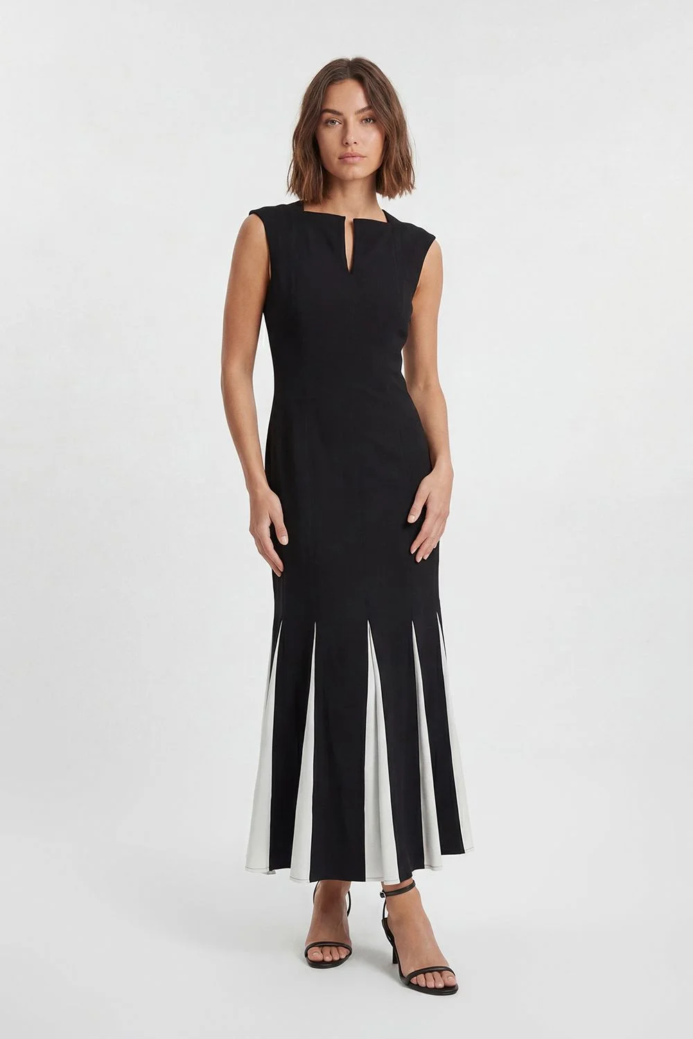 Petite Soft Tailored Contrast Godet Detail Midi Dress - 1