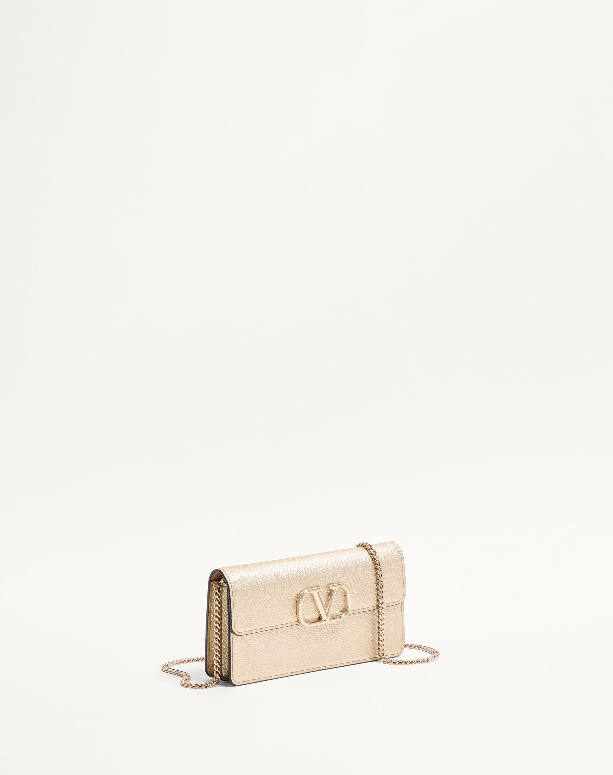 VLOGO SIGNATURE METALLIC GRAINY CALFSKIN WALLET WITH CHAIN - 2