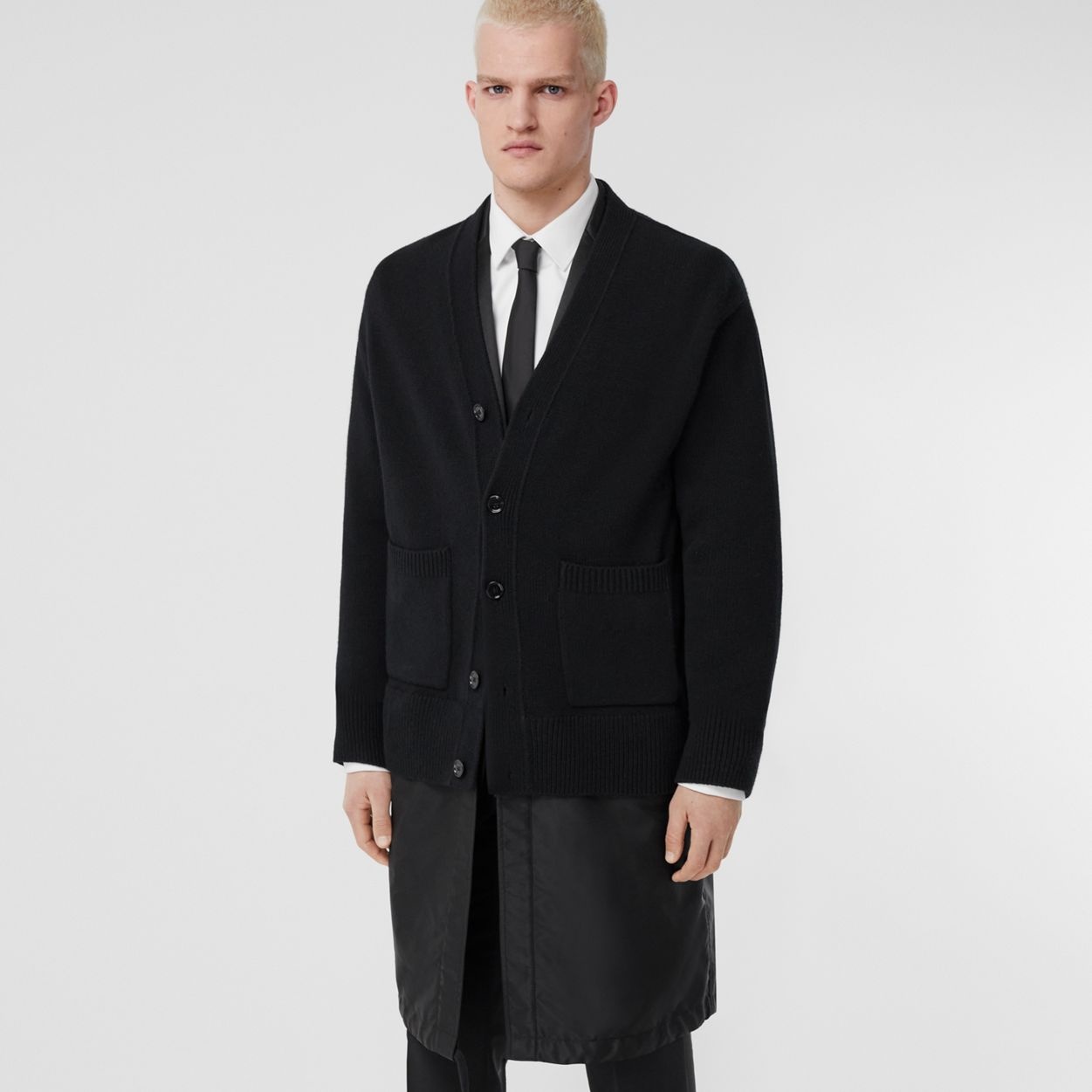Contrast Nylon Panel Wool Cashmere Cardigan - 6