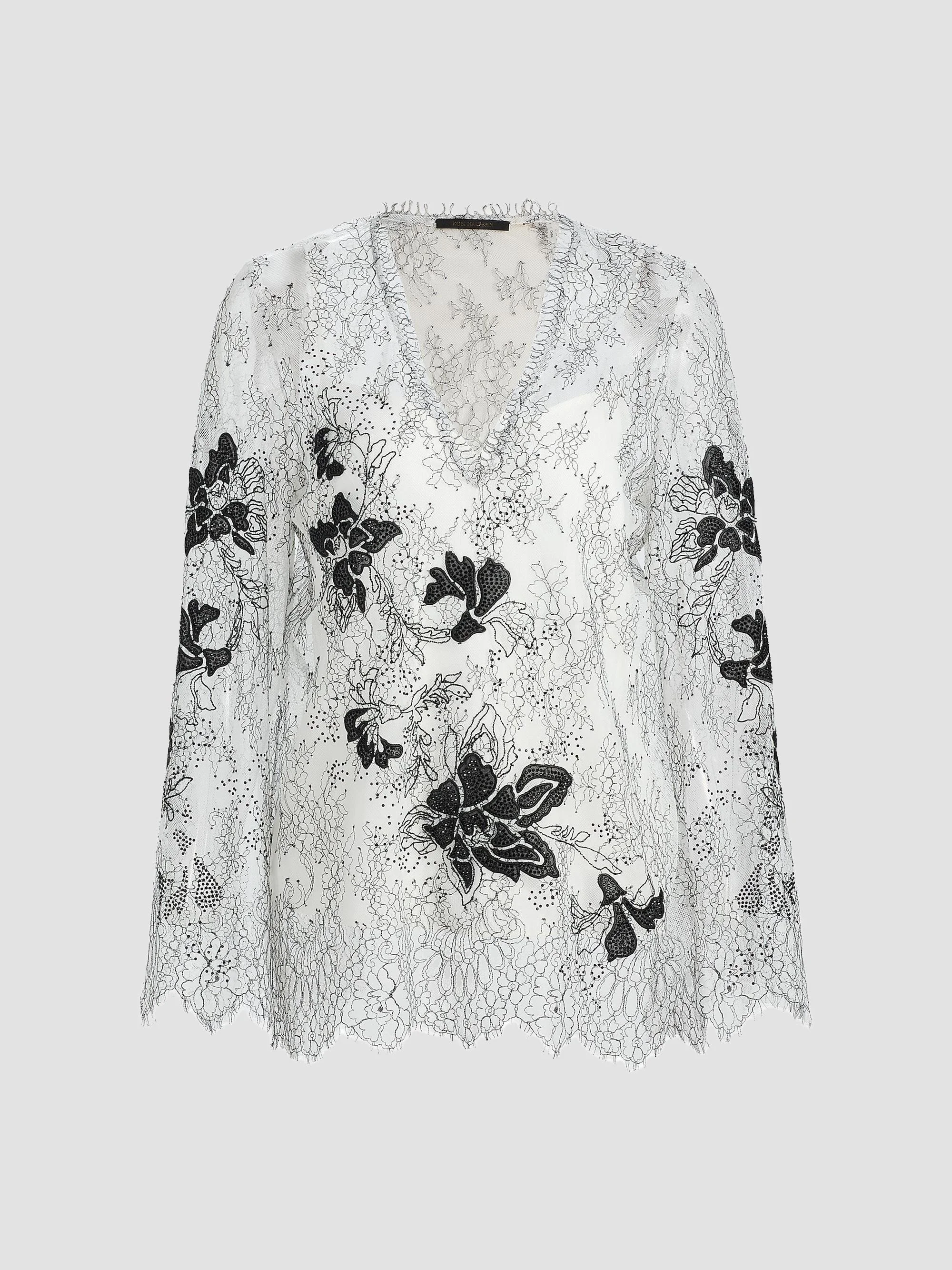 Women's Devyn Floral Lace Blouse - White Black - 1