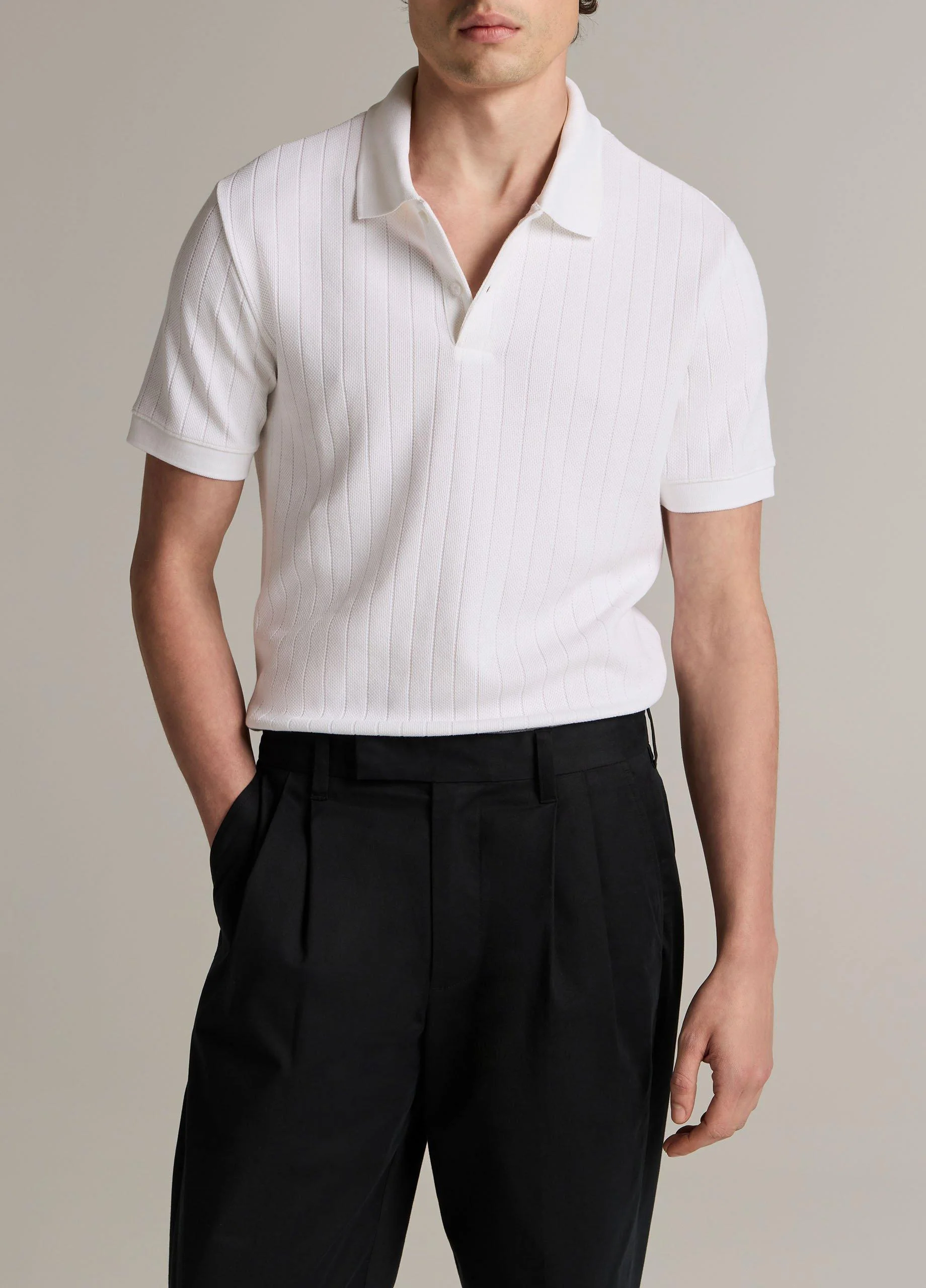 Drop-Needle Stripe Pima Cotton Polo Shirt - 1