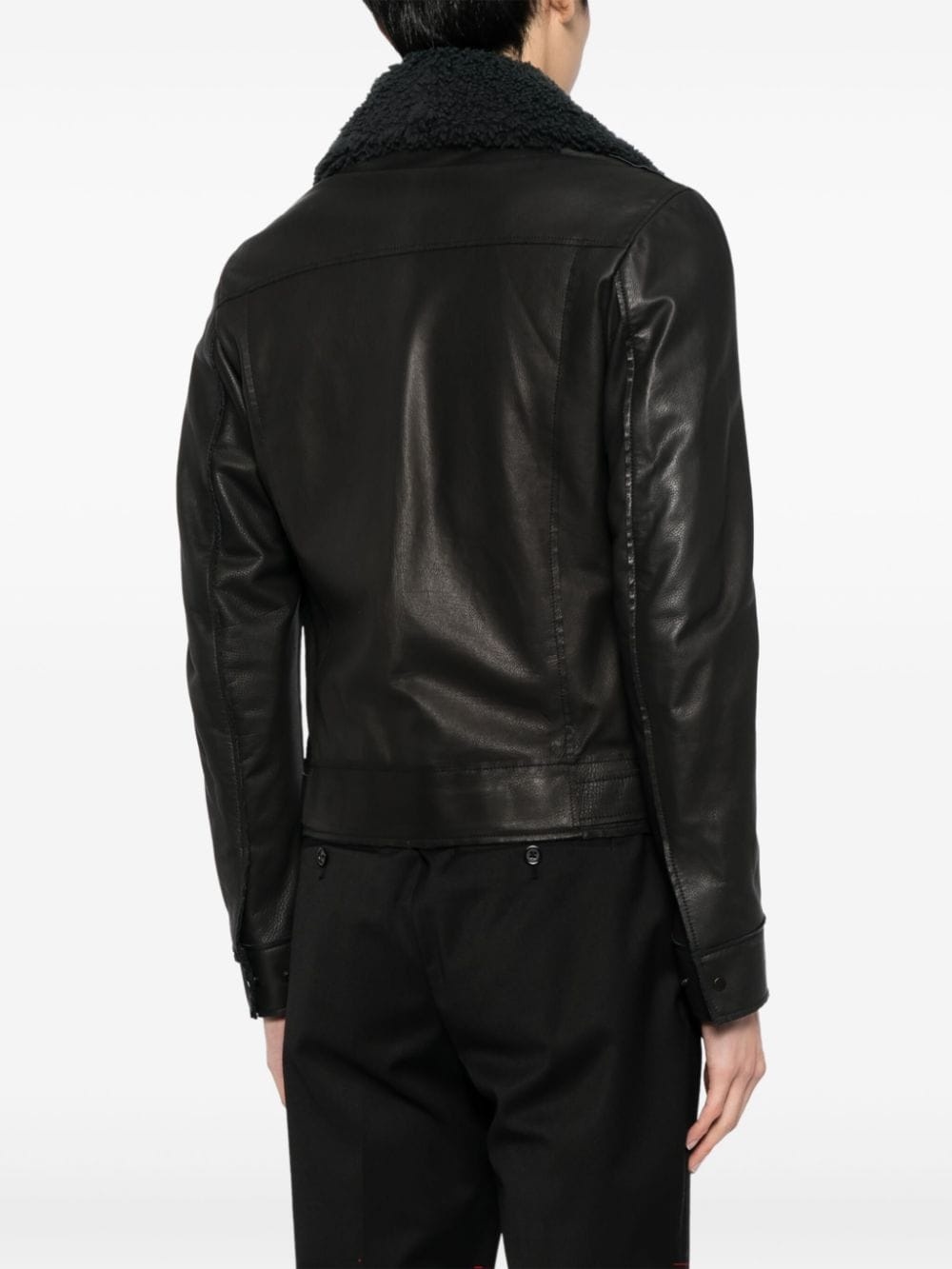 shearling-collar leather jacket - 4