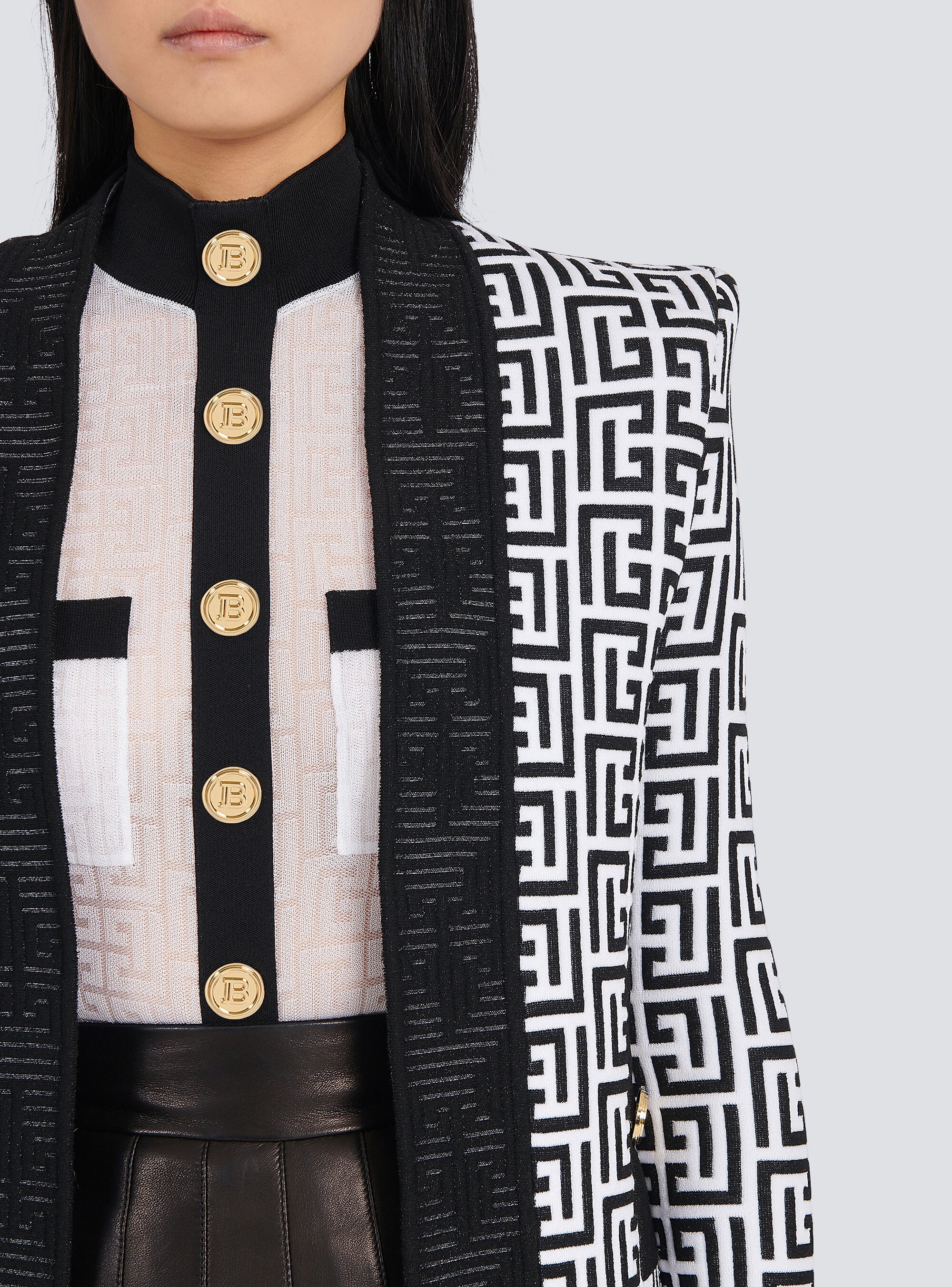 Knit jacket with Balmain monogram - 7