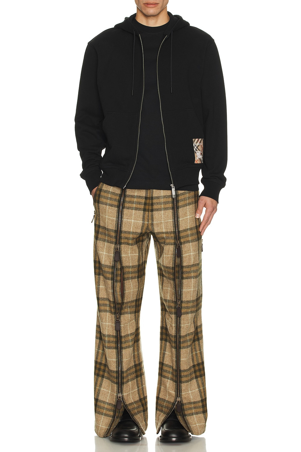 Check Label Zip Up Hoodie - 5