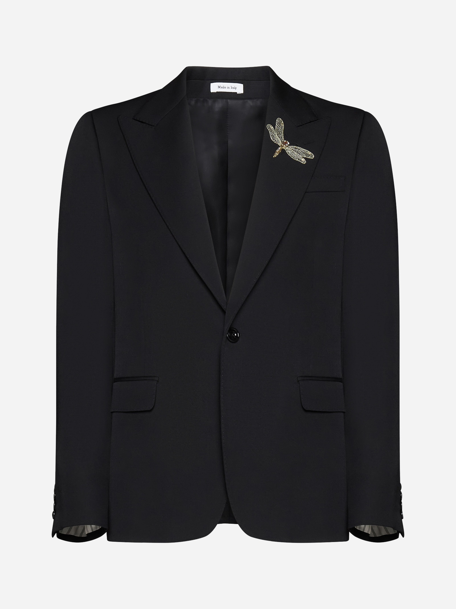 Alexander McQueen Dragonfly-pin wool single-breasted blazer