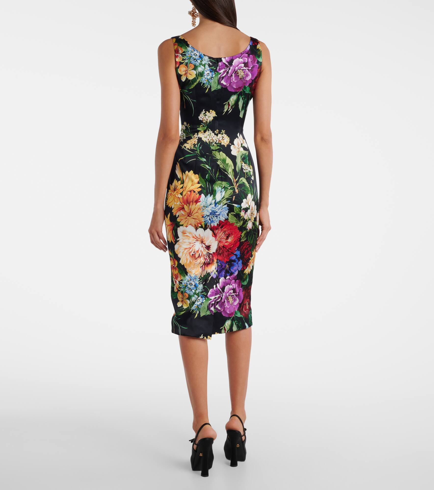 Floral satin midi dress - 3