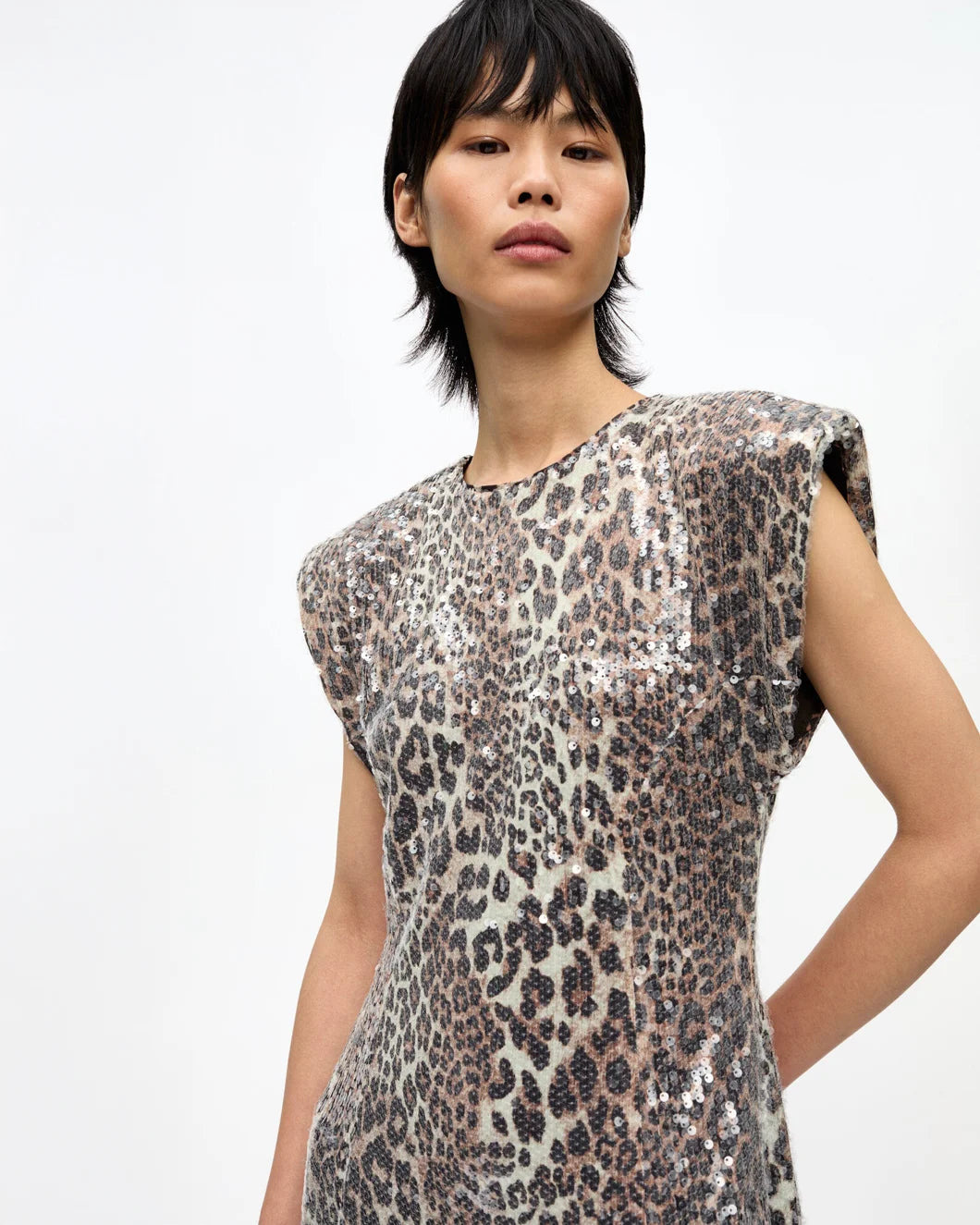 LEOPARD STRETCH SEQUINS LONG DRESS - 4