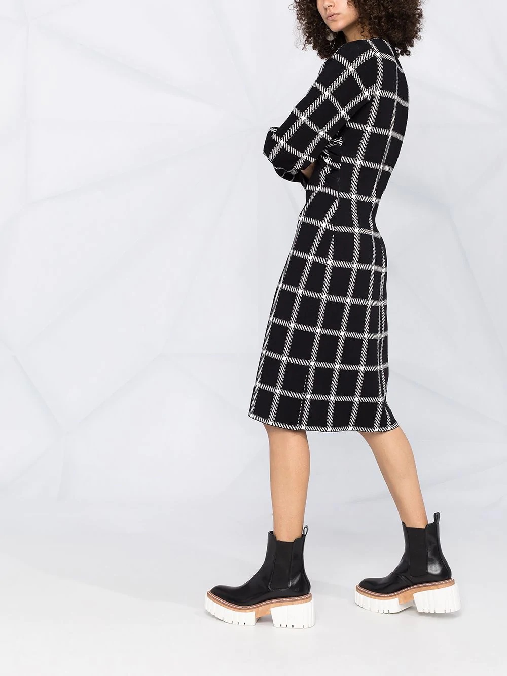 checked ruched midi dress - 6