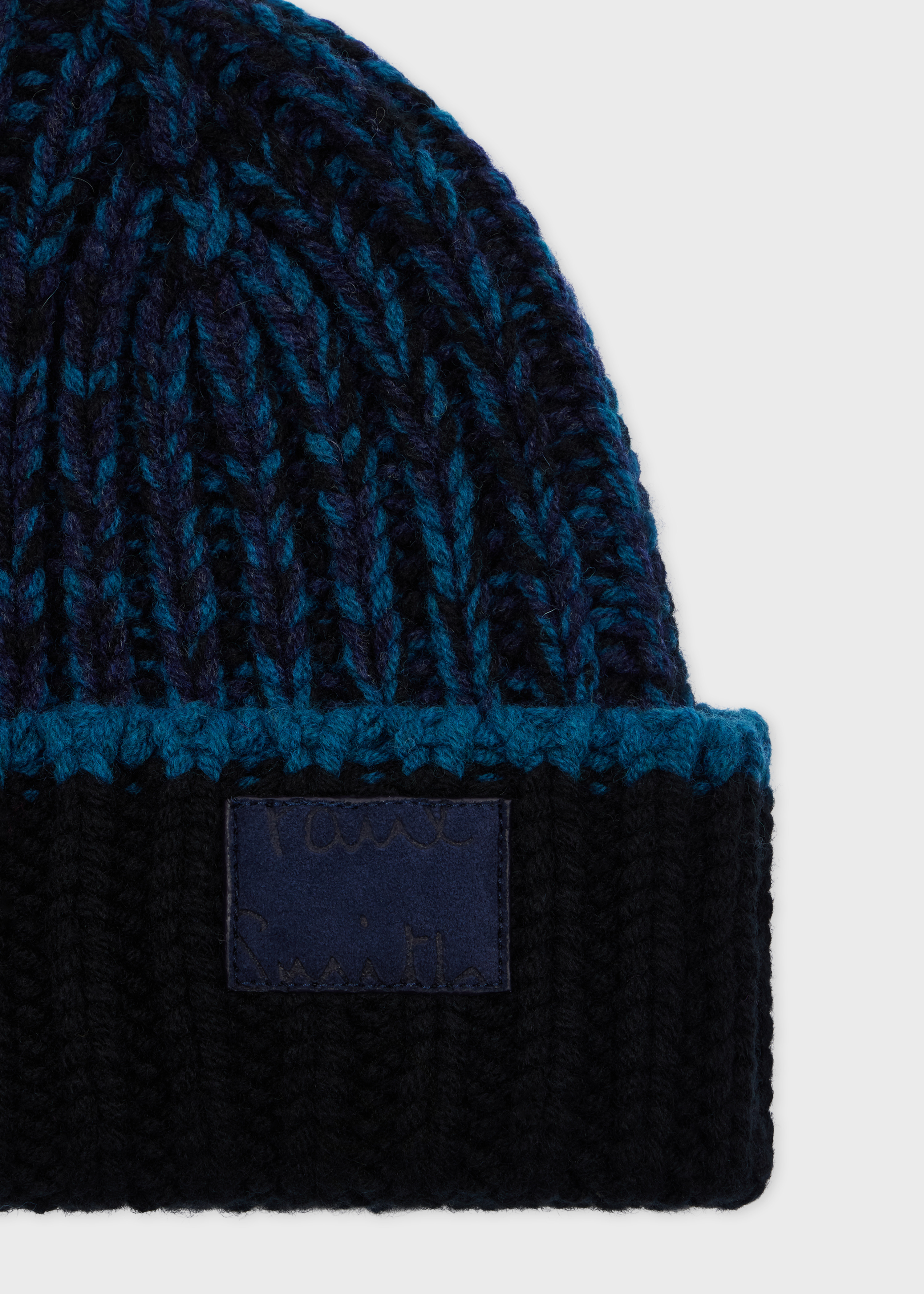 Lambswool Twisted Yarn Blue and Black Beanie and Scarf Set - 5