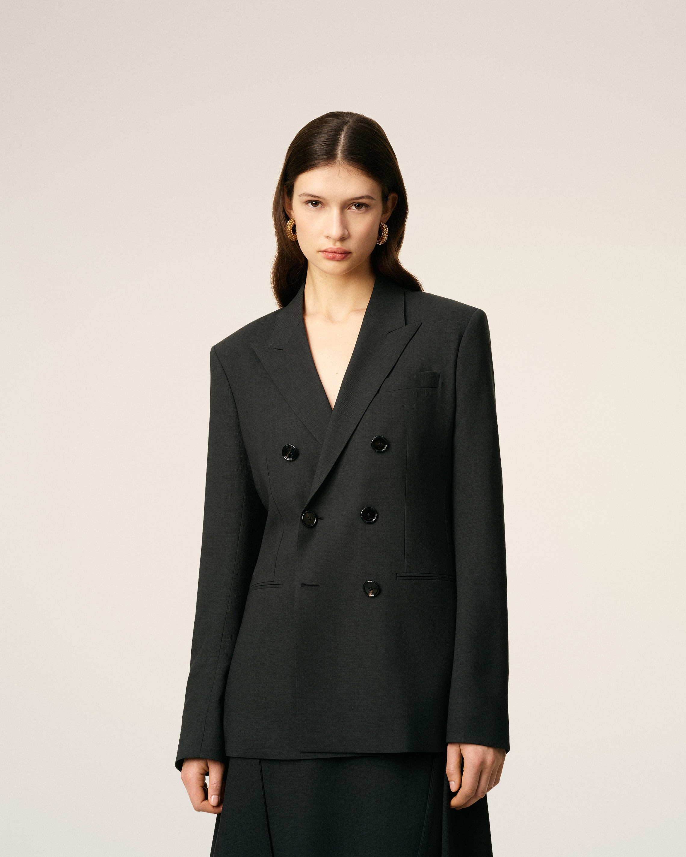 BLACK WOOL DOUBLE BREASTED JACKET - 3