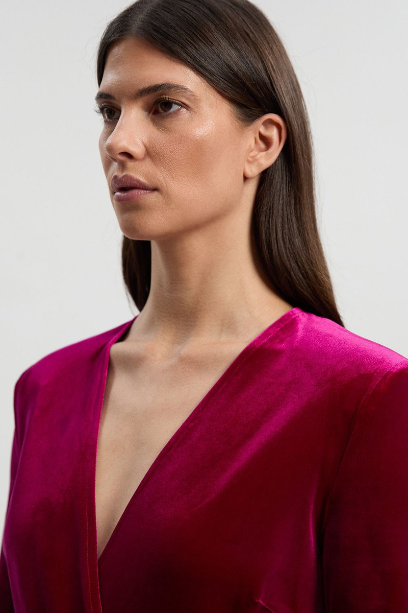 Velvet Plunge Neck Taffeta Peplum Long Sleeve Mini Dress 3
