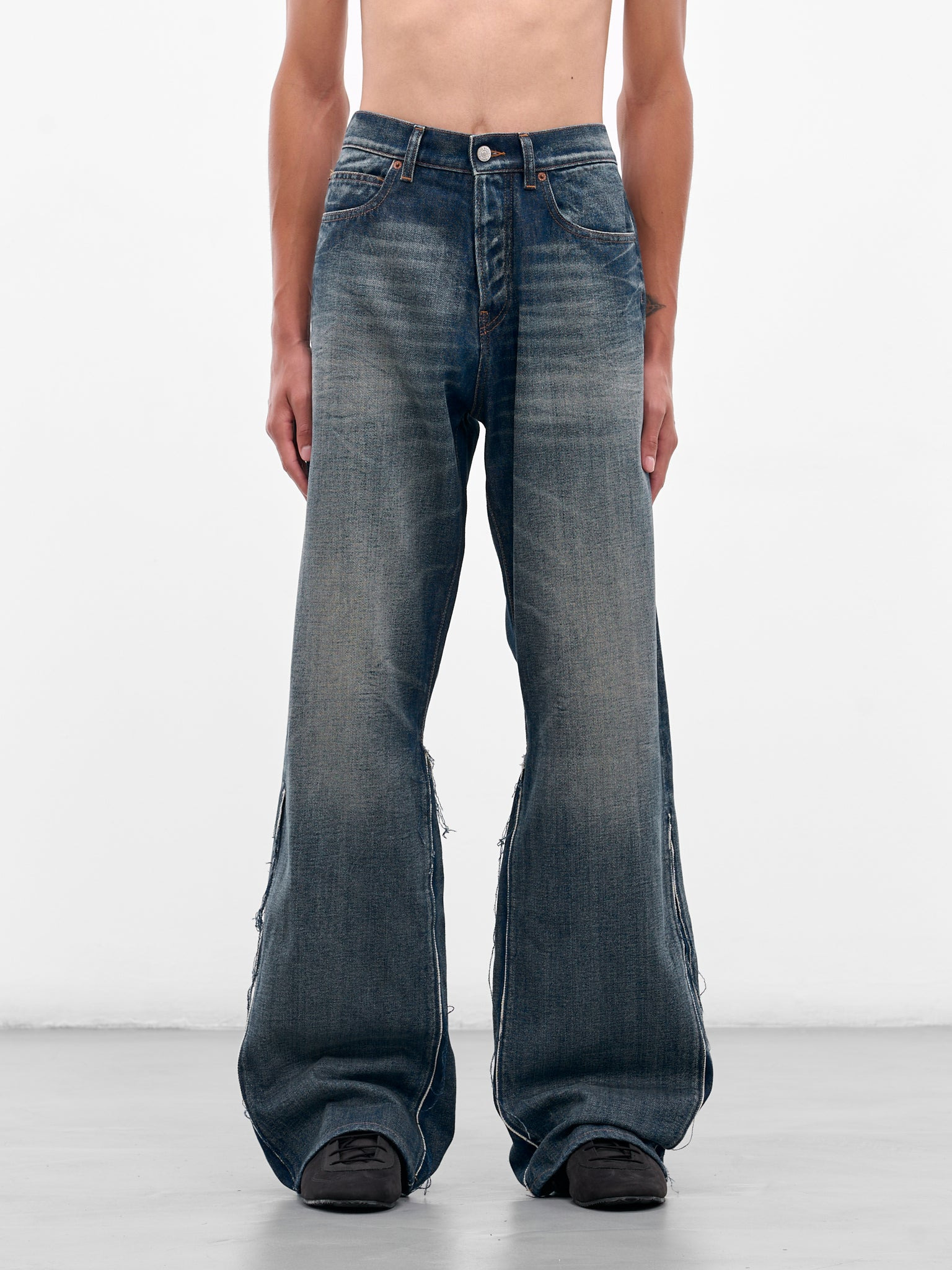 Blue Faded Denim Flared Jeans - 1