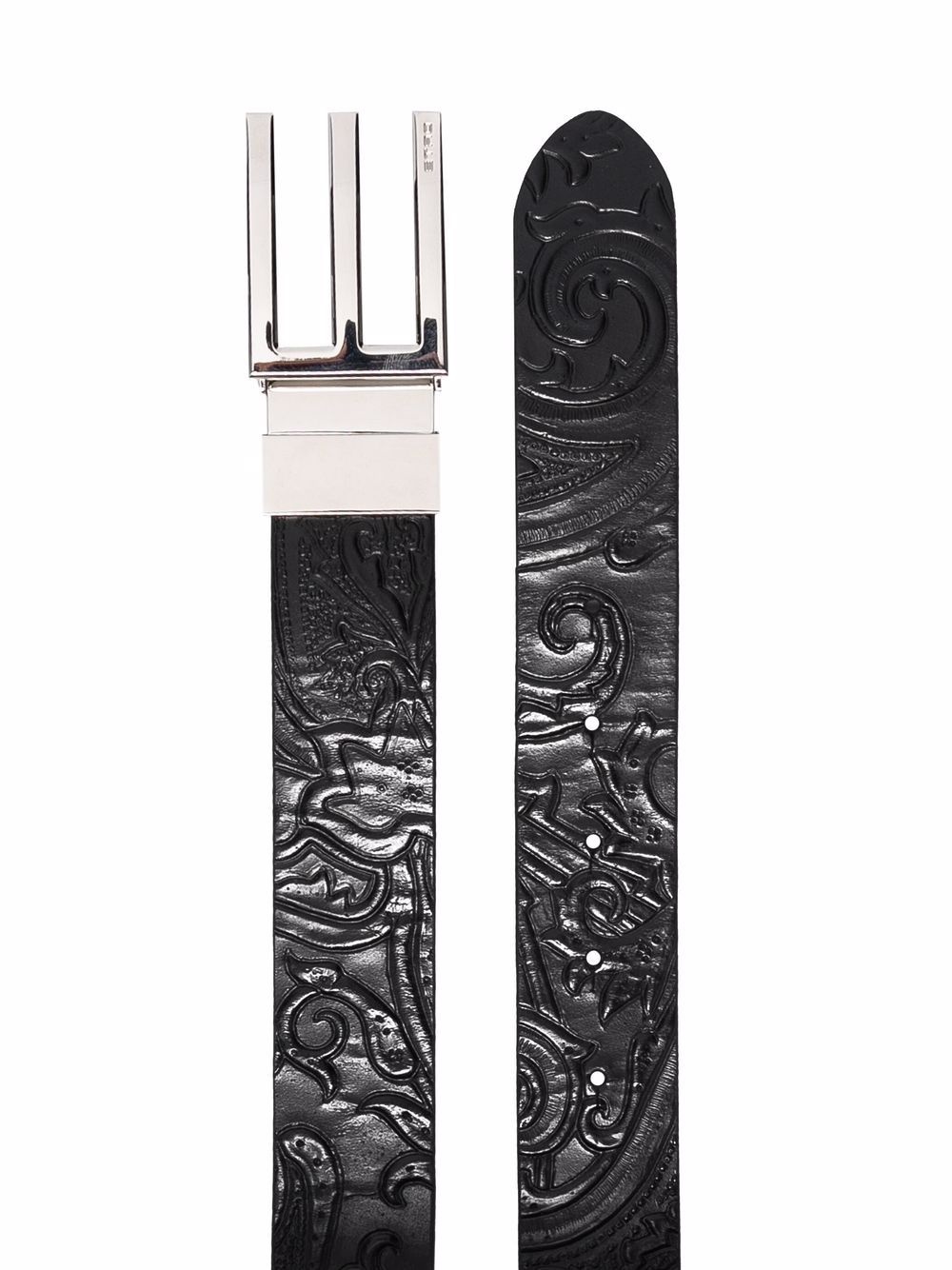 floral-embossed leather belt - 2