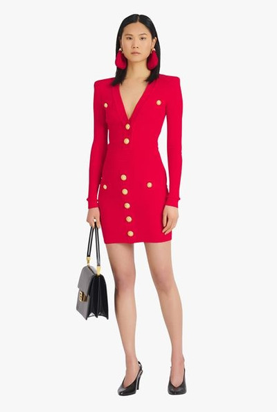 Balmain Short red knit dress with gold-tone buttons outlook