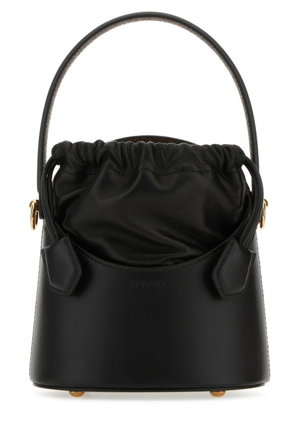 Black leather Saturno mini bucket bag - 1