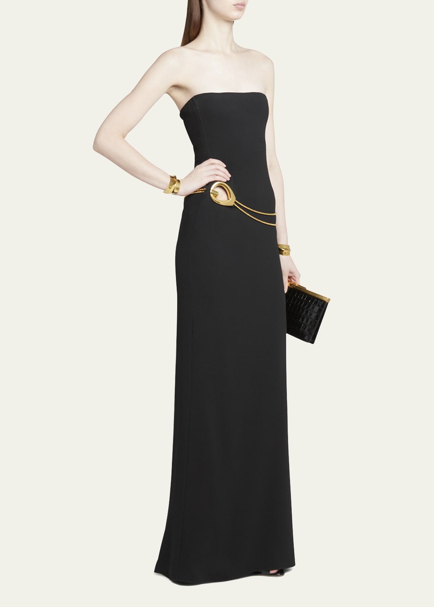 Stretch Sable Strapless Evening Dress with Cutout Detail - 2