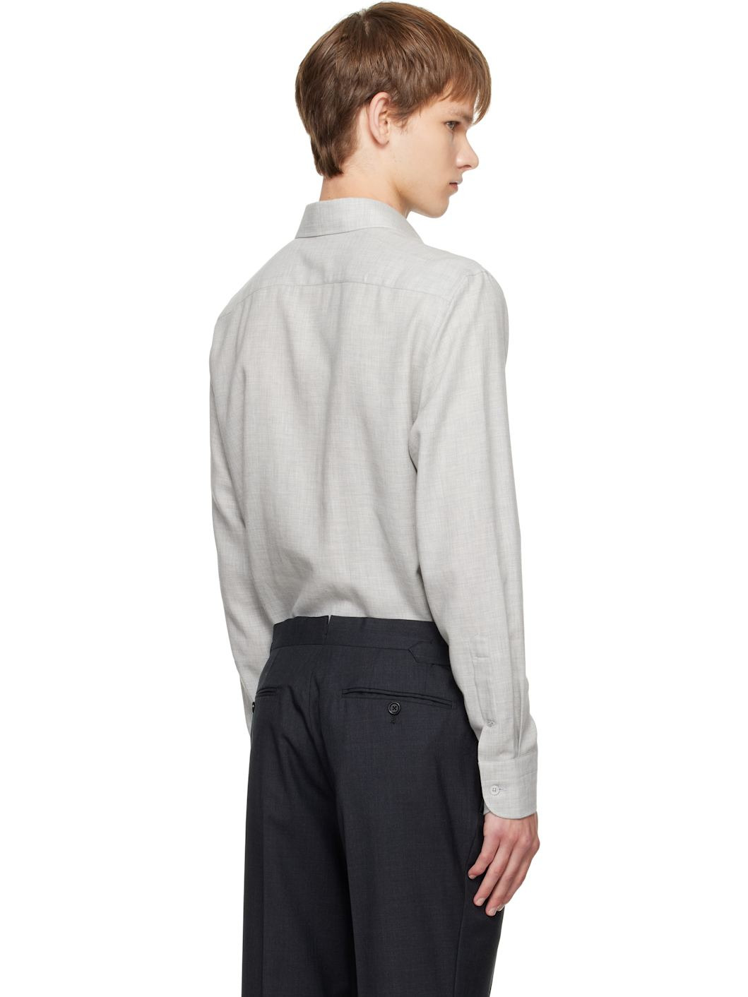 Gray Cashmere Melange Fluid Fit Shirt - 3