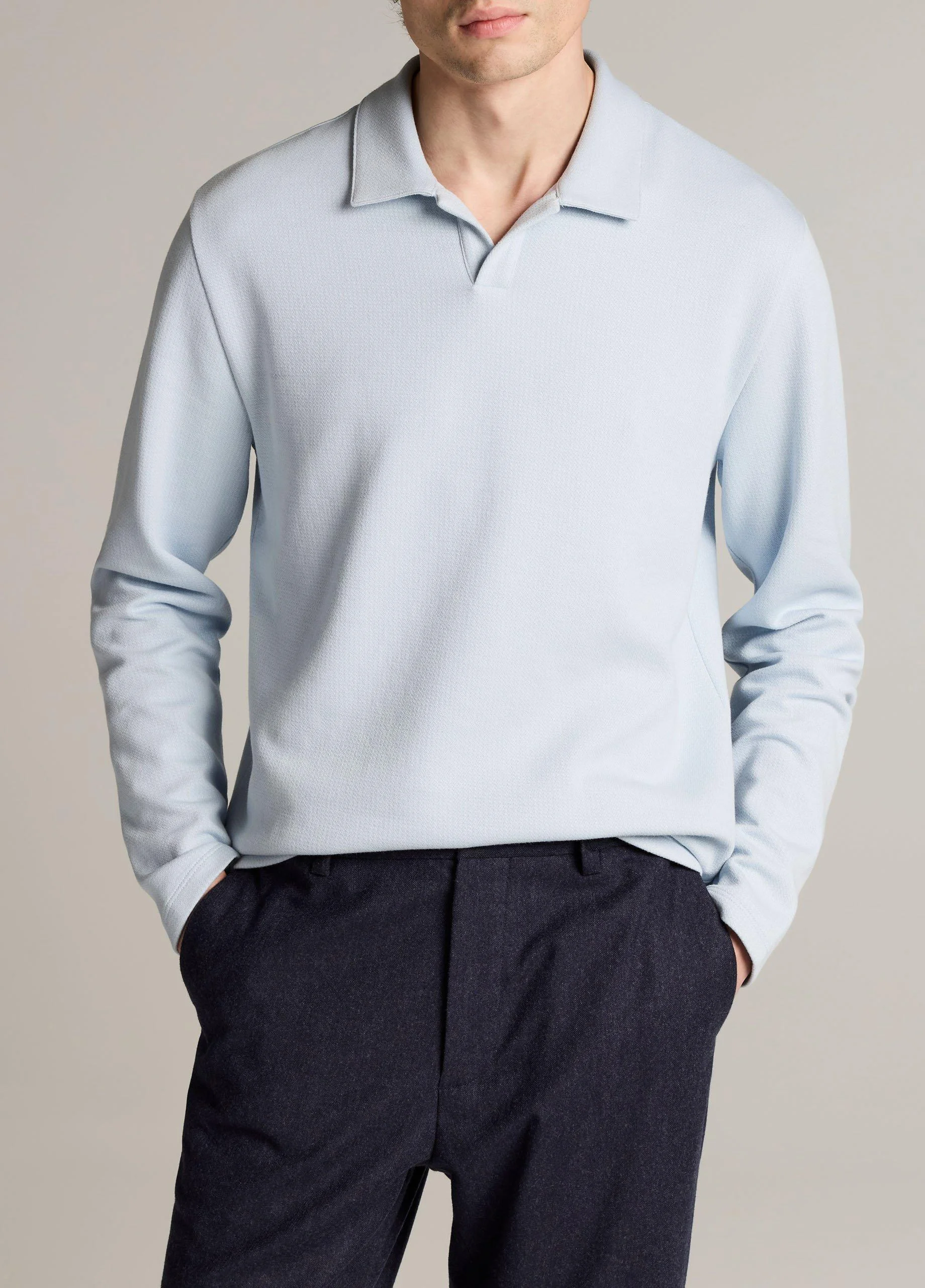 Blurred Birdseye Cotton-Blend Johnny-Collar Shirt - 1