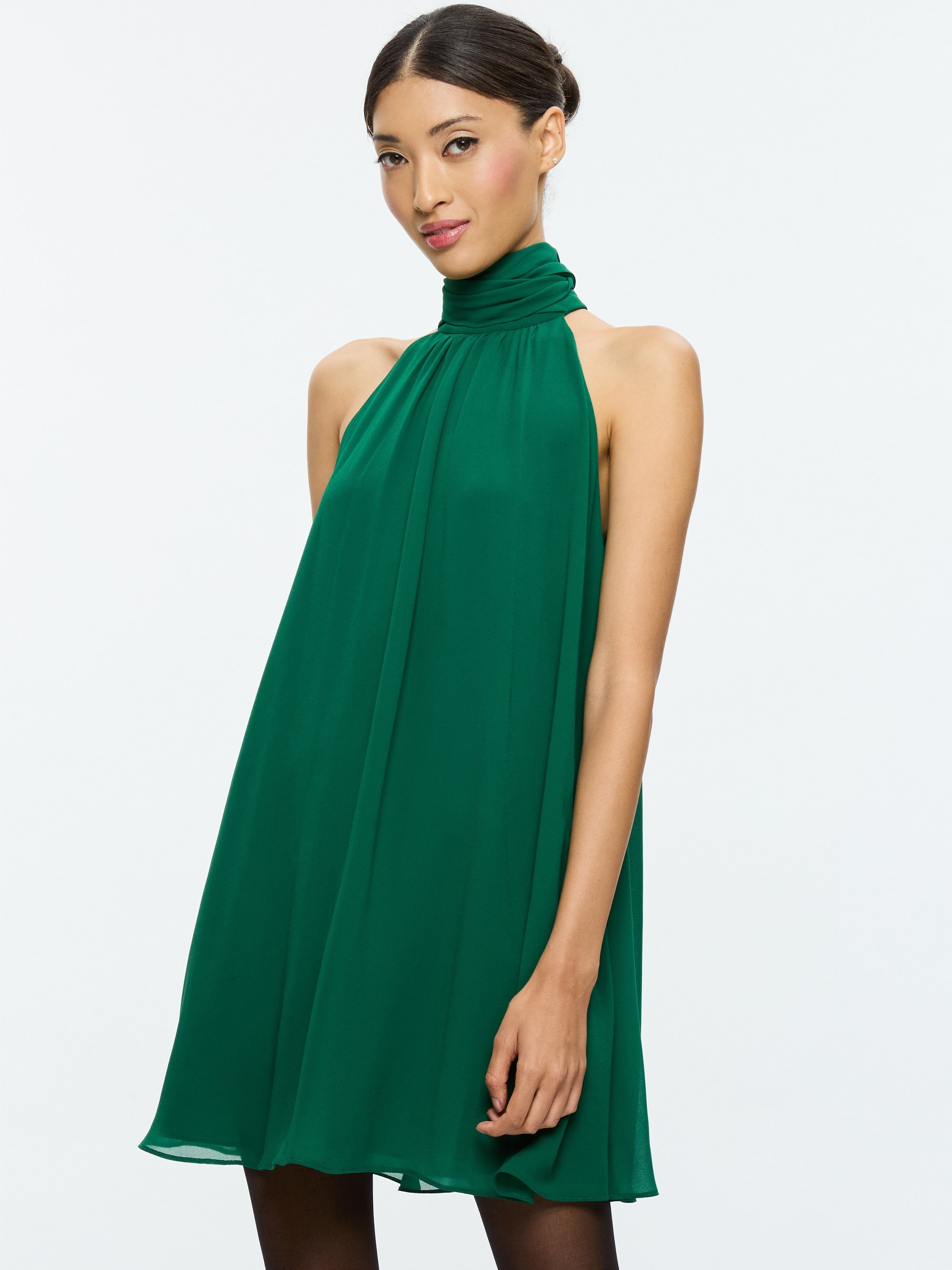 CORINE HALTER TIE NECK TRAPEZE MINI DRESS - 5