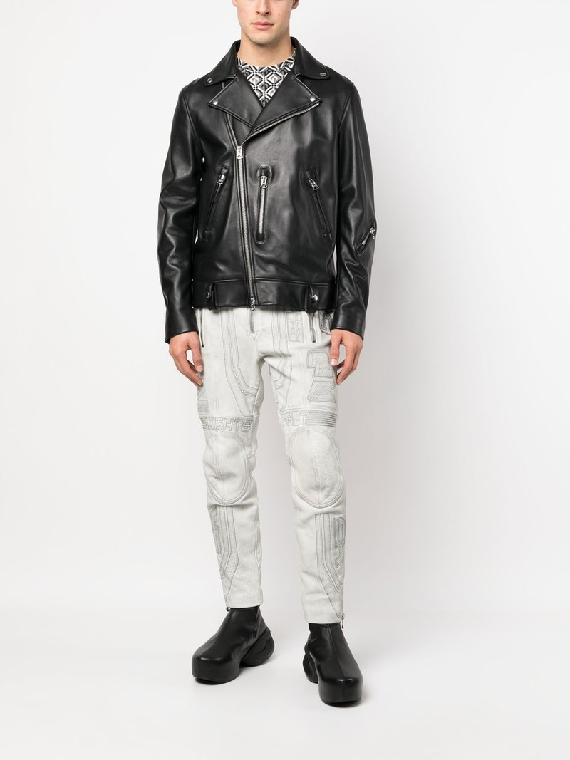 Balmain embroidered-design tapered leather trousers outlook