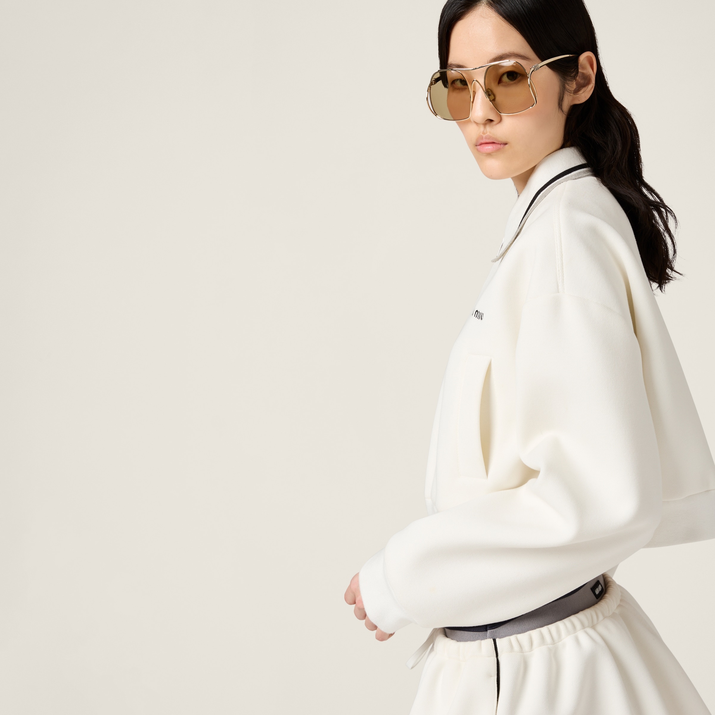 Bonded piqué and technical jersey blouson jacket - 5