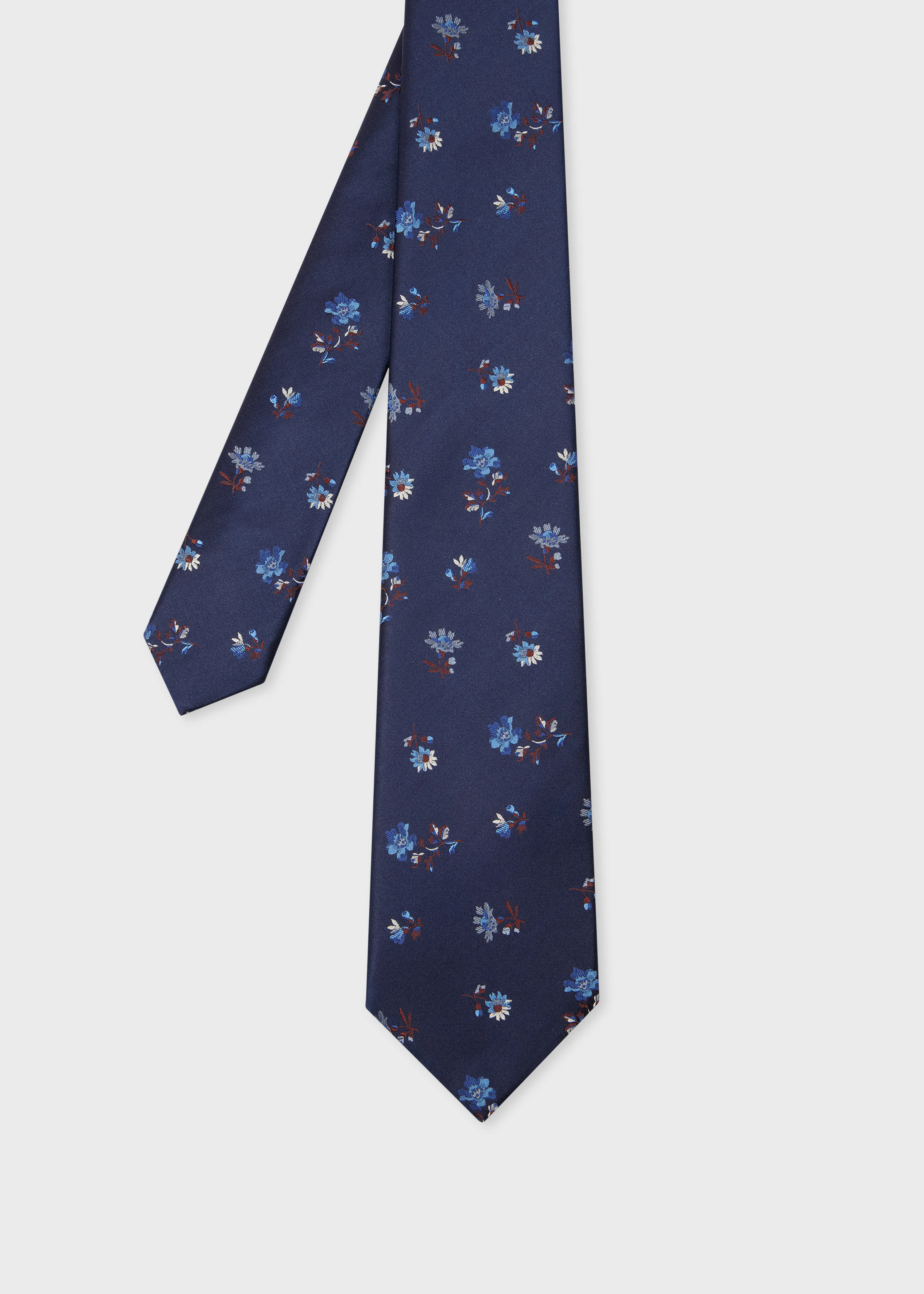 Navy Floral Silk Tie - 1