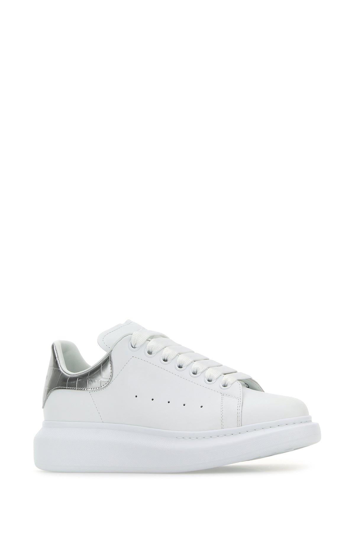 White leather sneakers with silver leather heel - 2