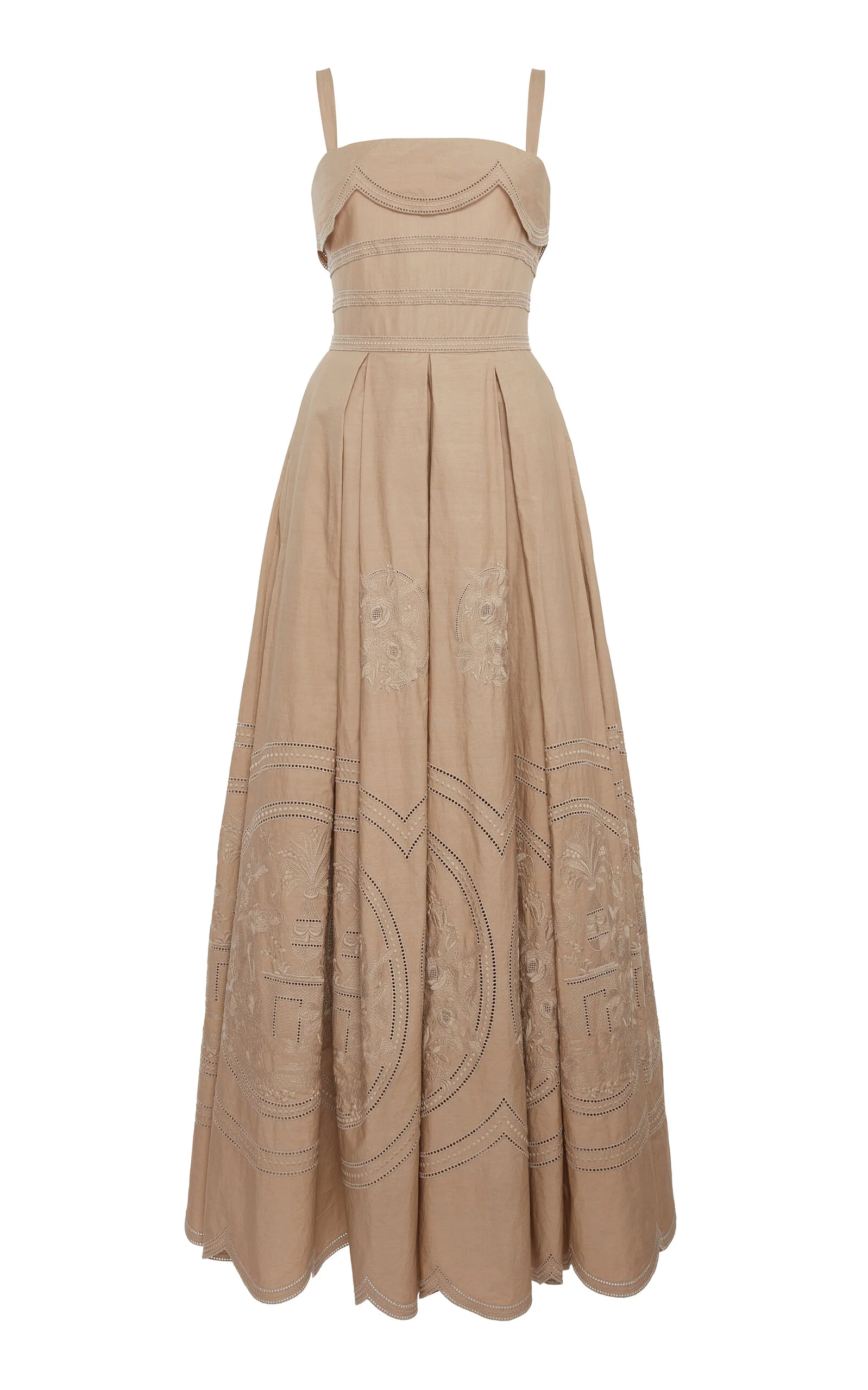 Embroidered Cotton-Blend Maxi Dress tan - 1