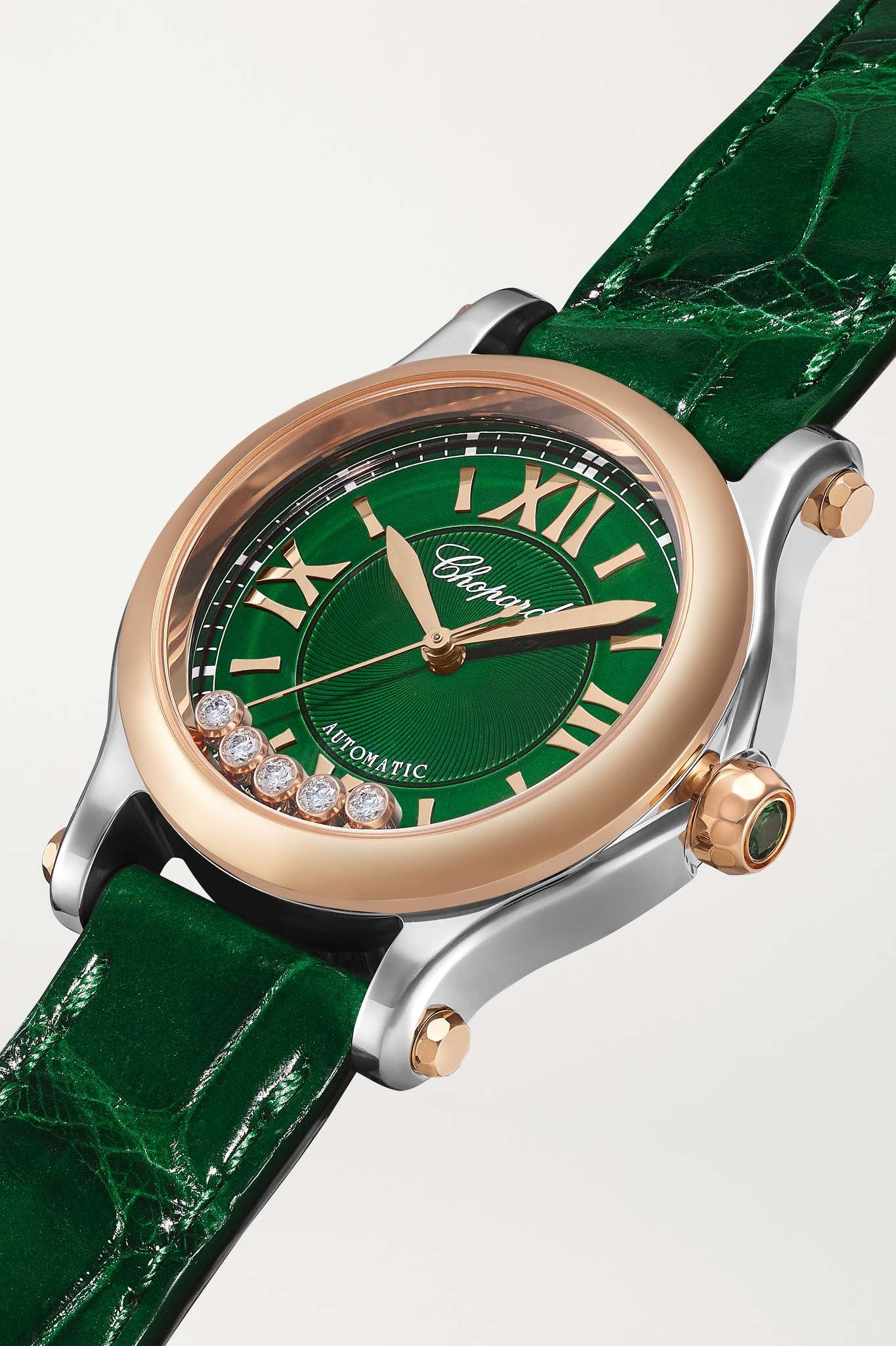 Happy Sport Automatic 30mm 18-karat rose gold, stainless steel, alligator and diamond watch - 3