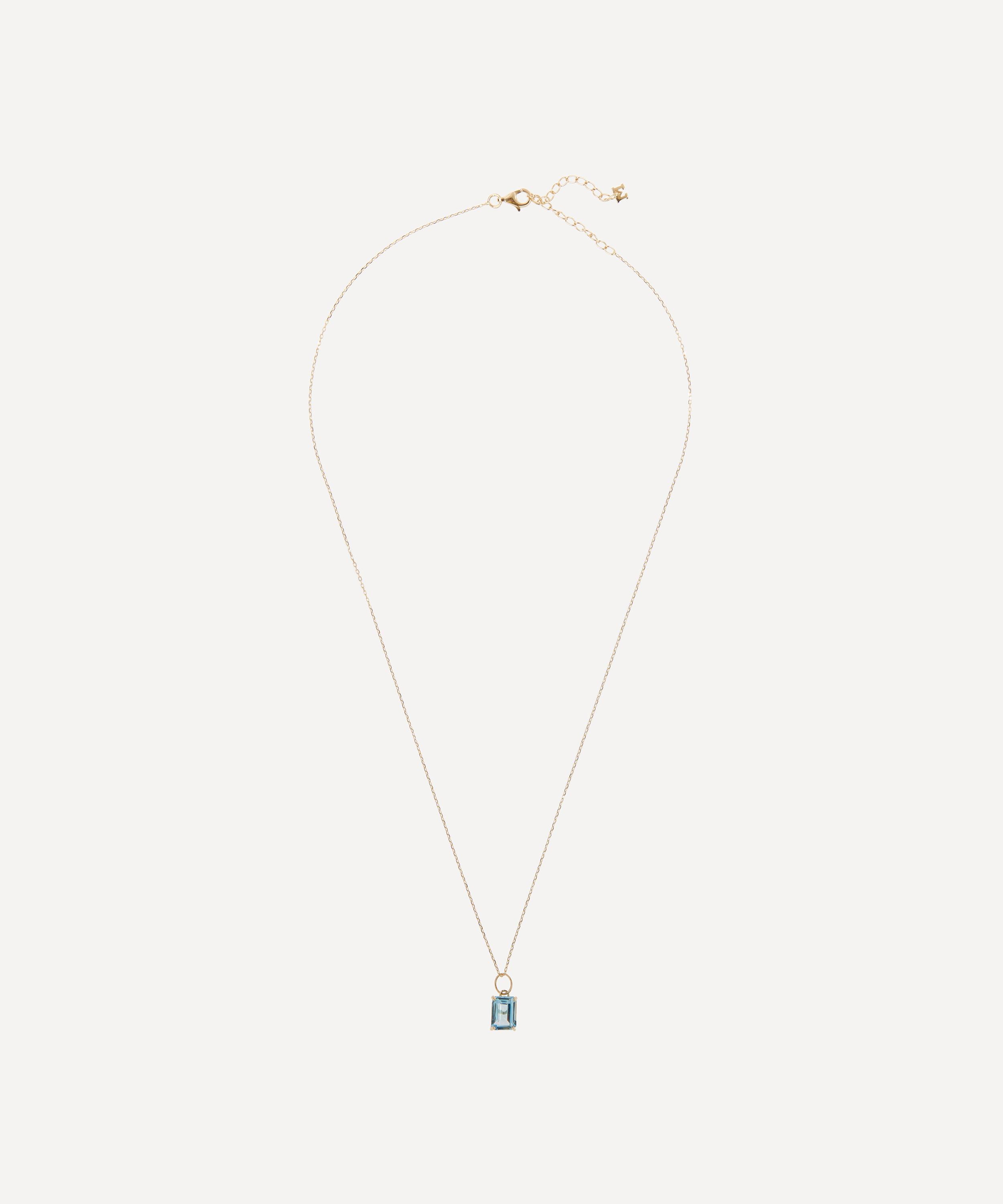 14ct Gold Emerald Cut Blue Topaz Pendant Necklace - 2