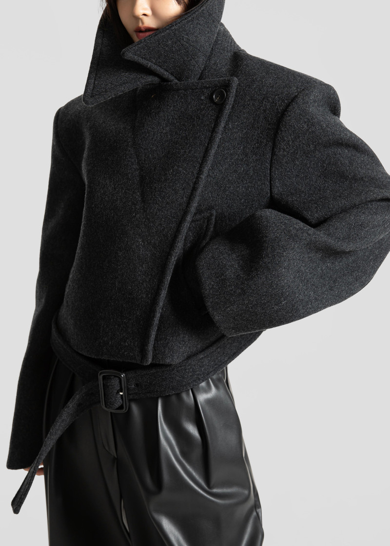 Aumale Cropped Wool Peacoat - Charcoal 4