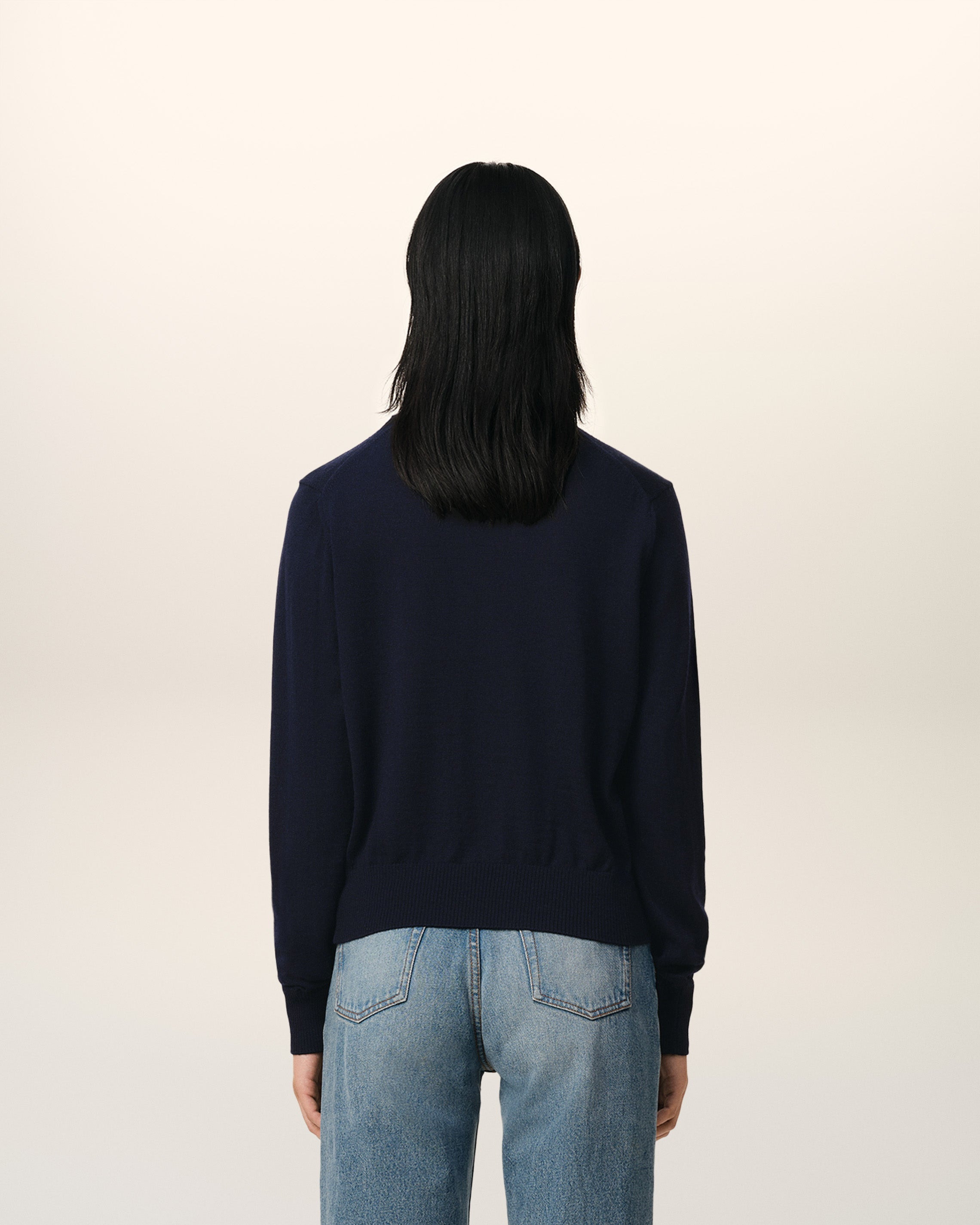 NAVY WOOL AMI DE COEUR CREW NECK SWEATER - 5