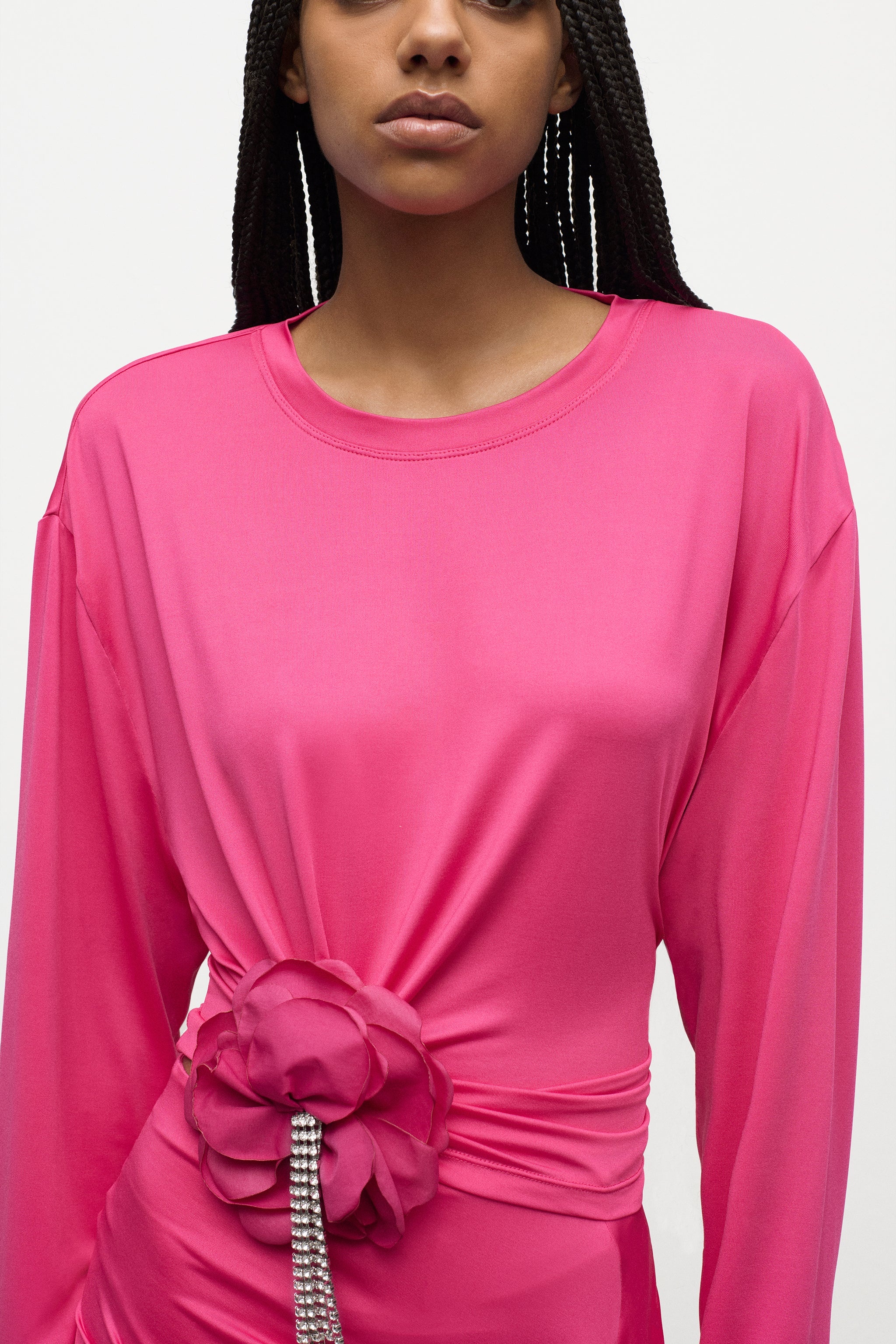 CRYSTAL FLOWER DRAPED LONG SLEEVE TOP - 5