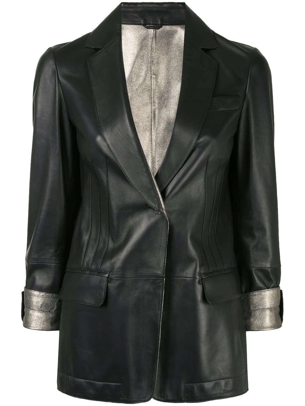 lamé-detail leather blazer - 1