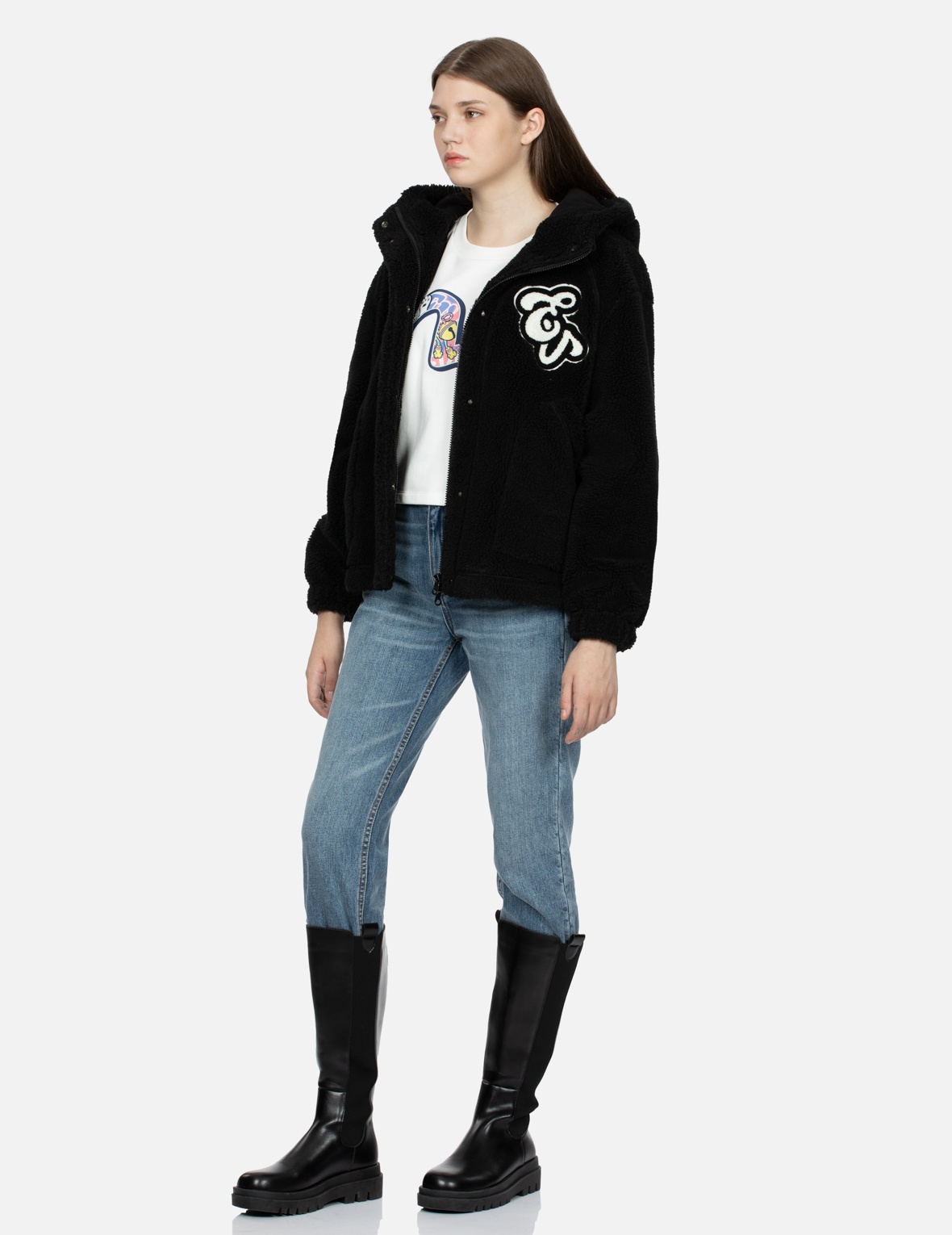 FLORAL JACQUARD OVERSIZED SHERPA FLEECE JACKET - 4