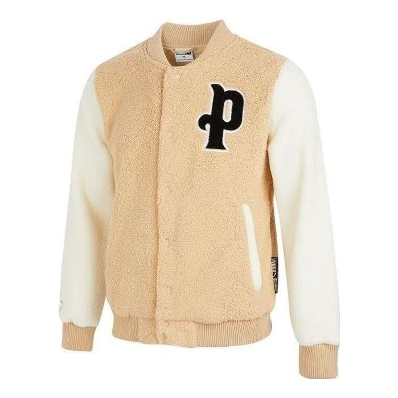 PUMA Logo Sherpa Baseball Jacket 'Beige' 536182-20 - 1